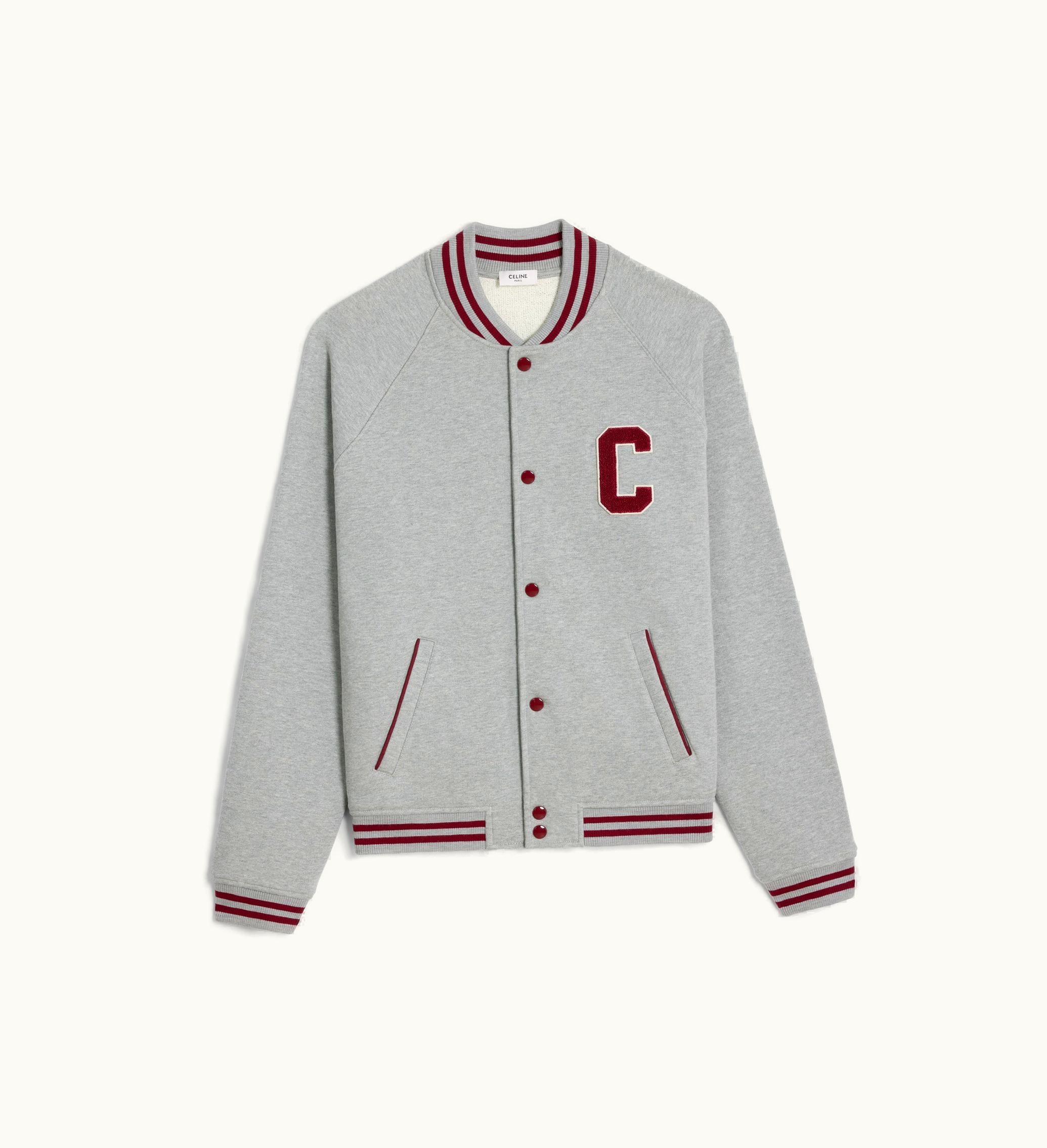 Celine Celine Teddy College Jacket In Cotton Fleece - Grey Melange / Red Grape / Off W