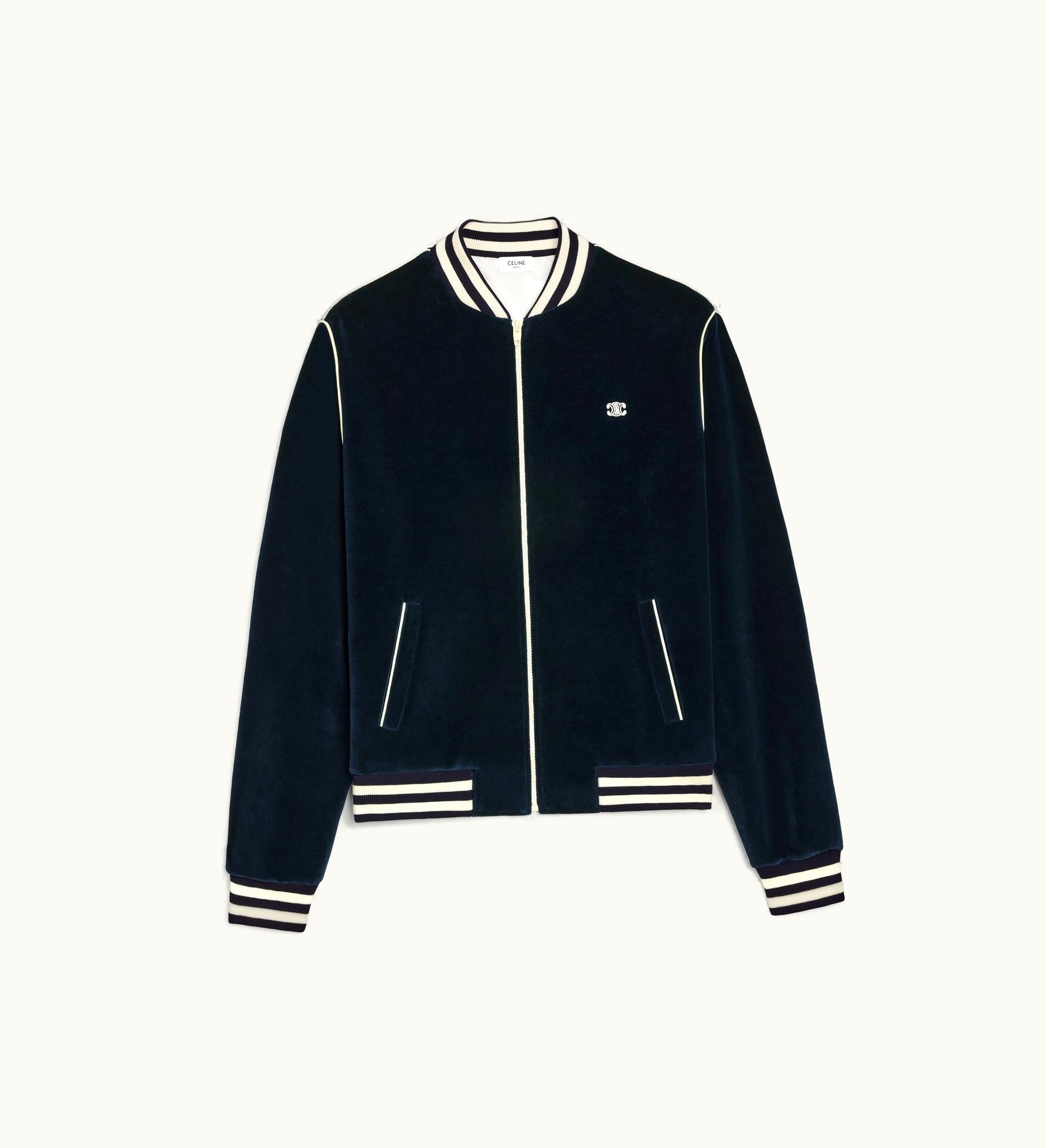 Celine Celine Triomphe Teddy Jacket In Velvet Jersey - Midnight / Ecru