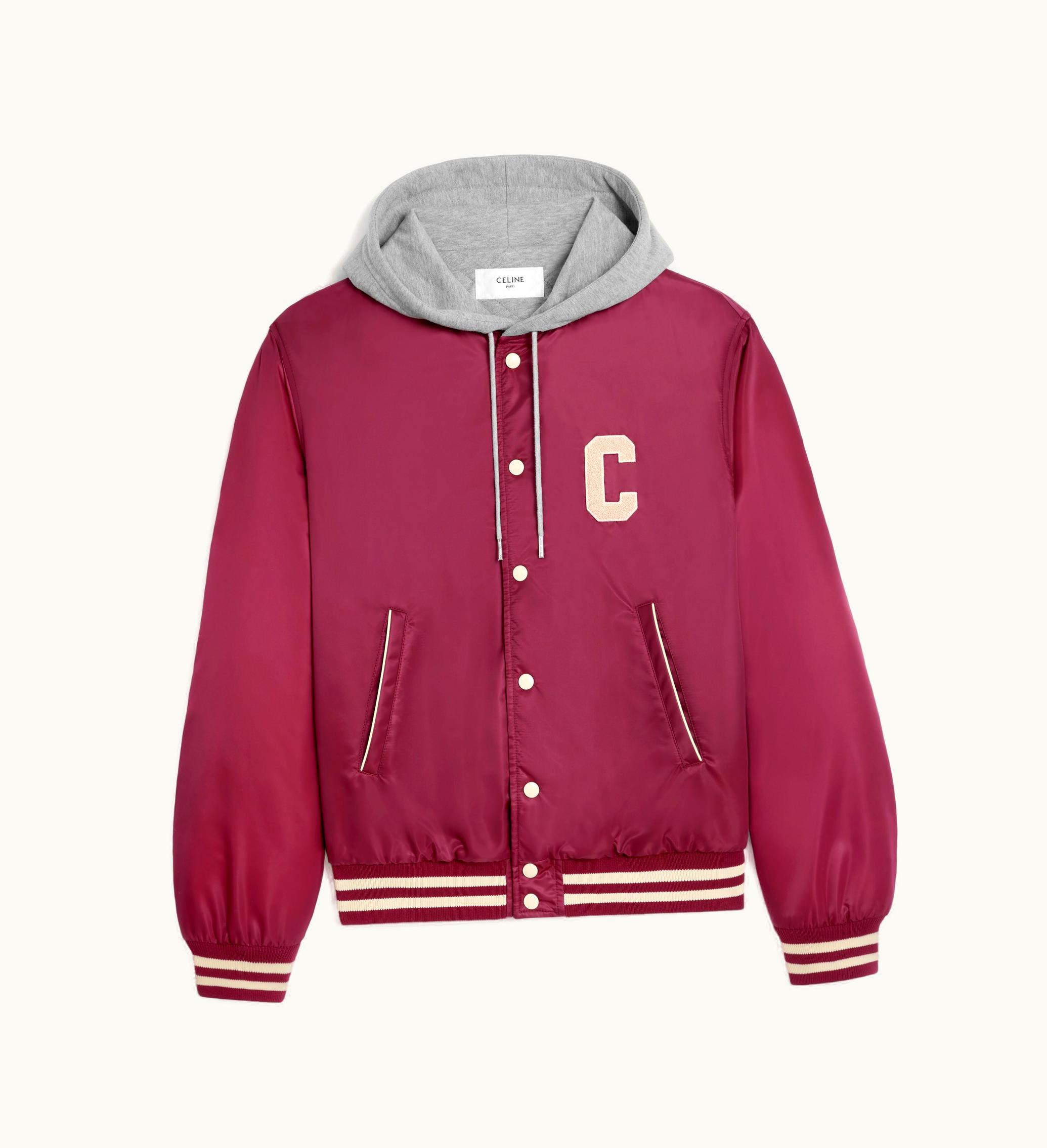 Celine Celine Oversized Hooded Teddy Jacket In Nylon - Burgundy