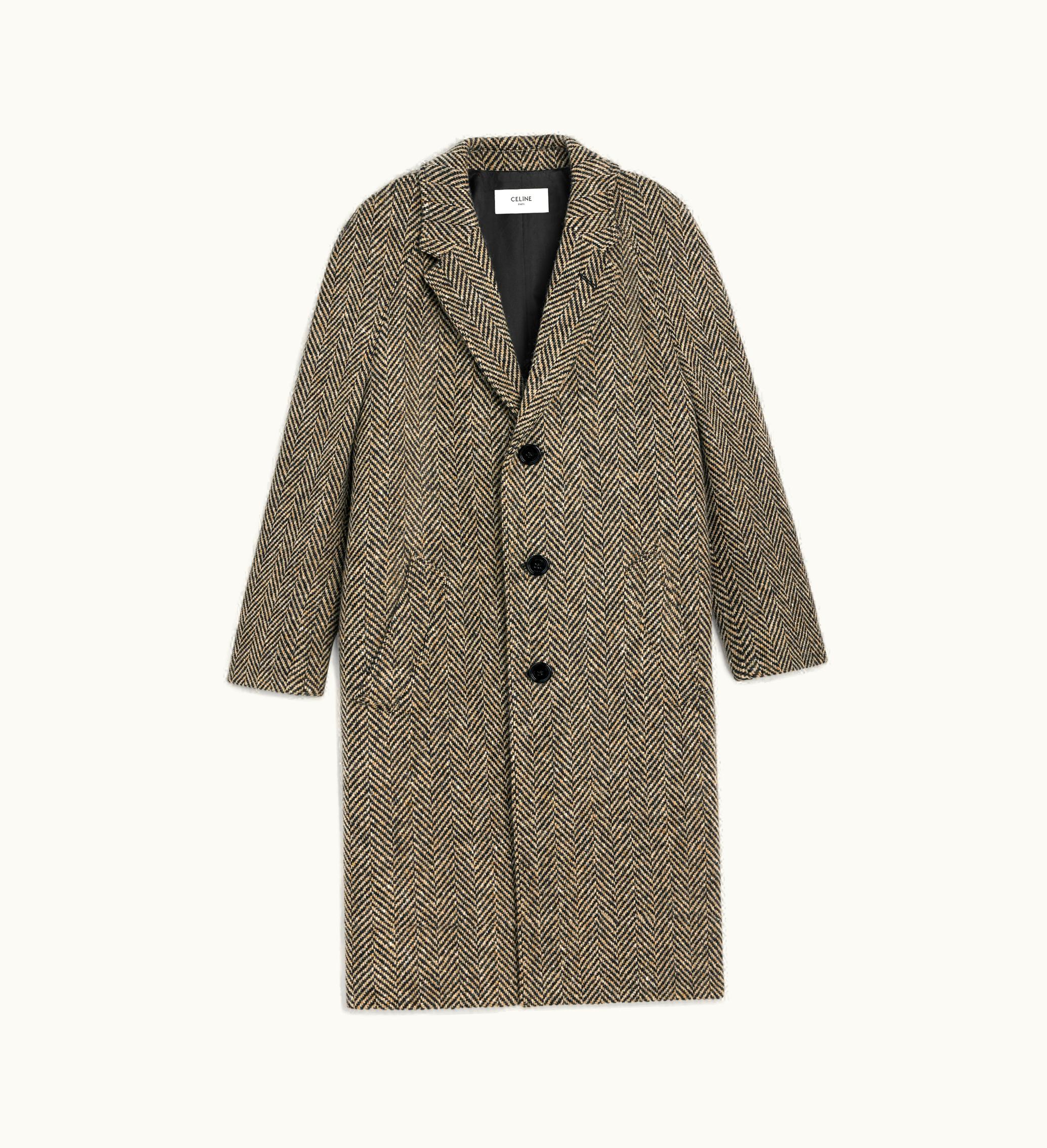 Celine Celine Mac Coat In Herringbone Tweed - Ficelle / Noir
