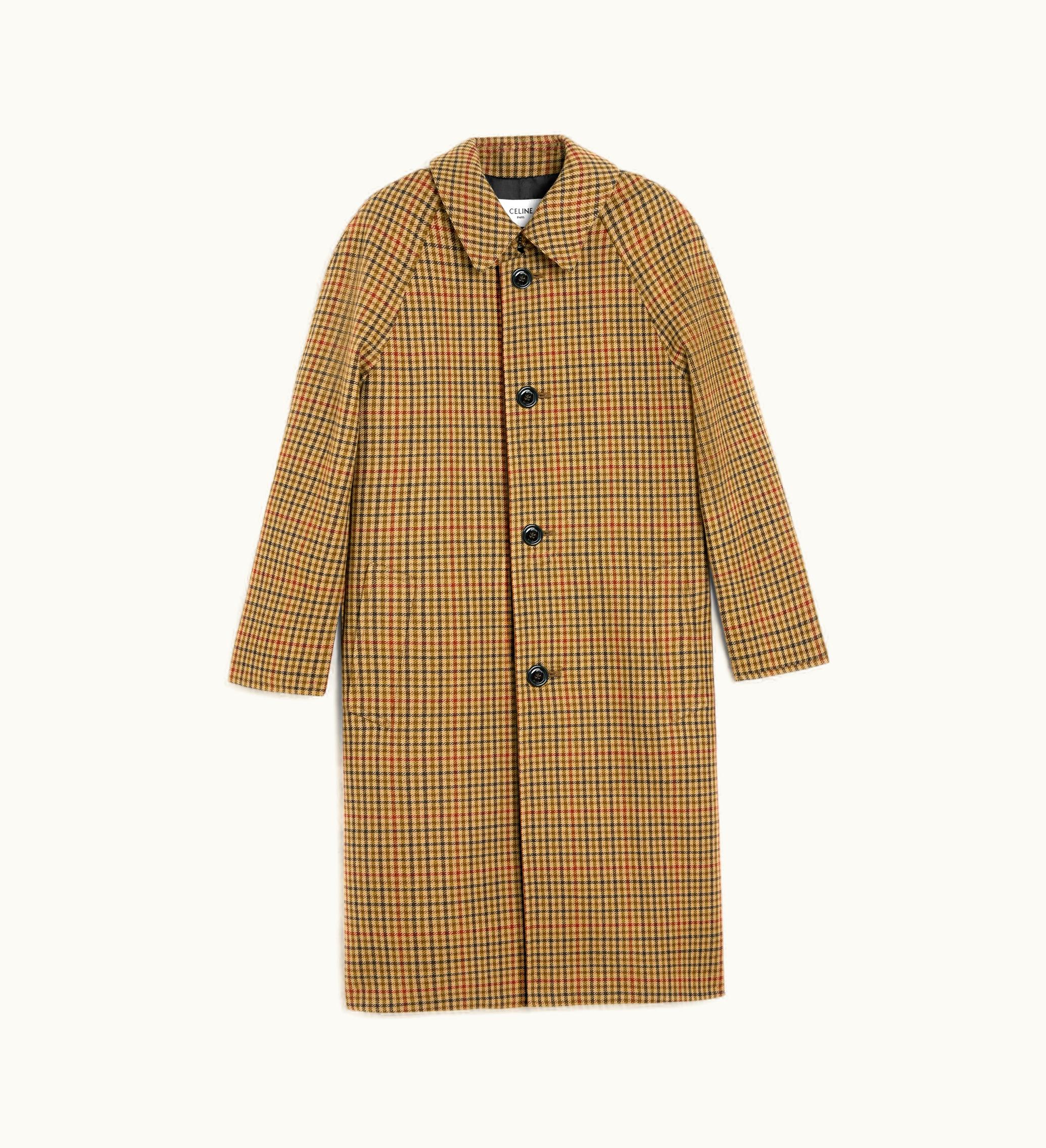 Celine Celine Mac Coat In Checked Wool - Beige / Kaki / Rouille