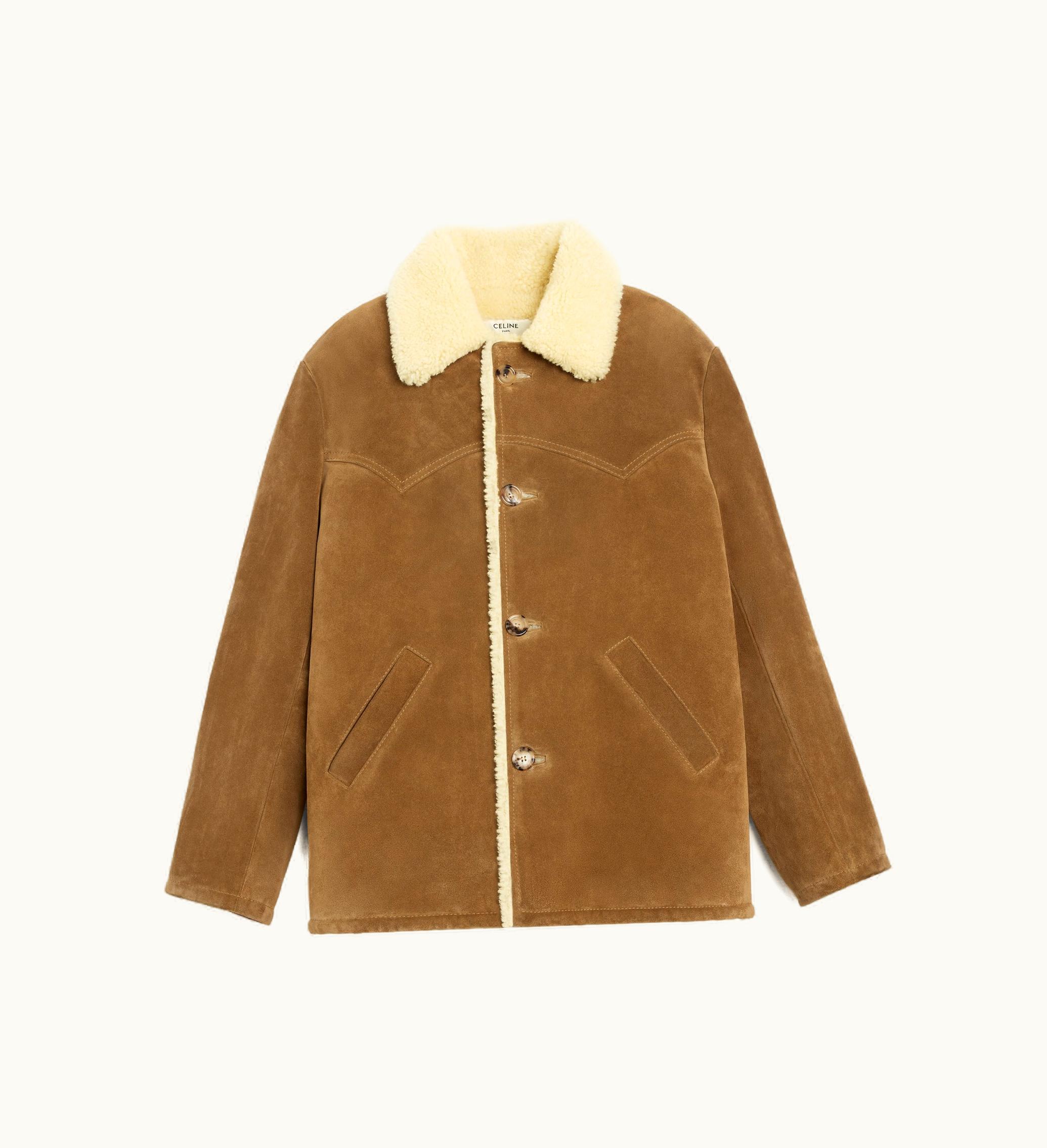 Celine Celine Shearling Coat In Split Calfskin - Cigar