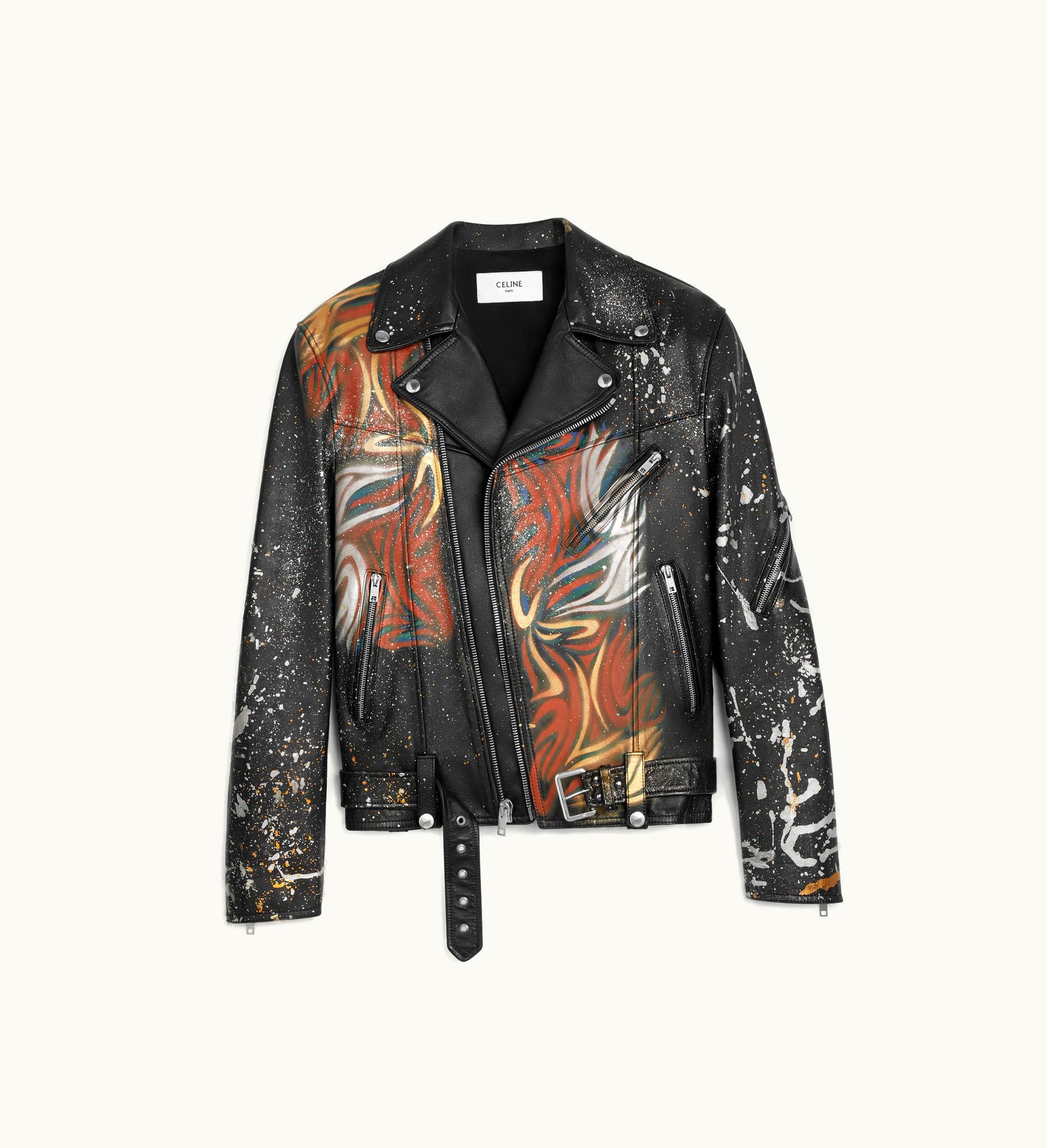 Celine Celine HAND-PAINTED Biker Jacket In Calfskin - Black / Multicolor