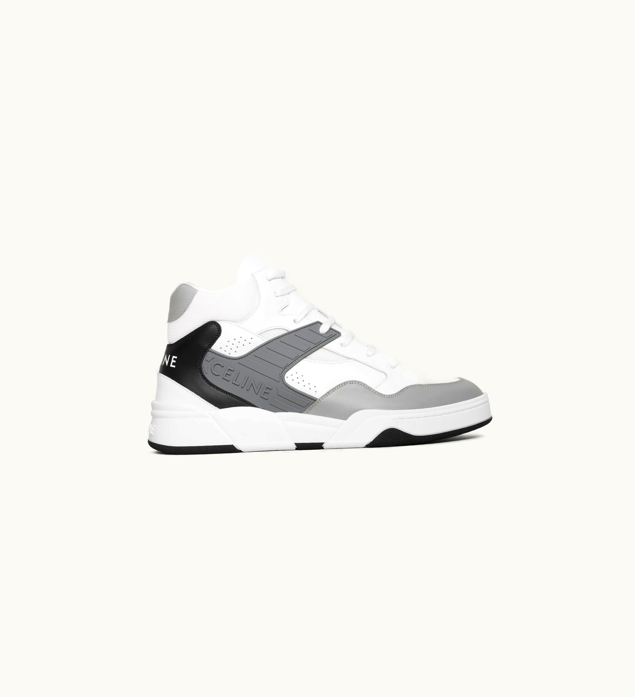 Celine Celine Trainer CT-06 High Top Sneaker In Calfskin And Mesh - Grey / Optic White / Black