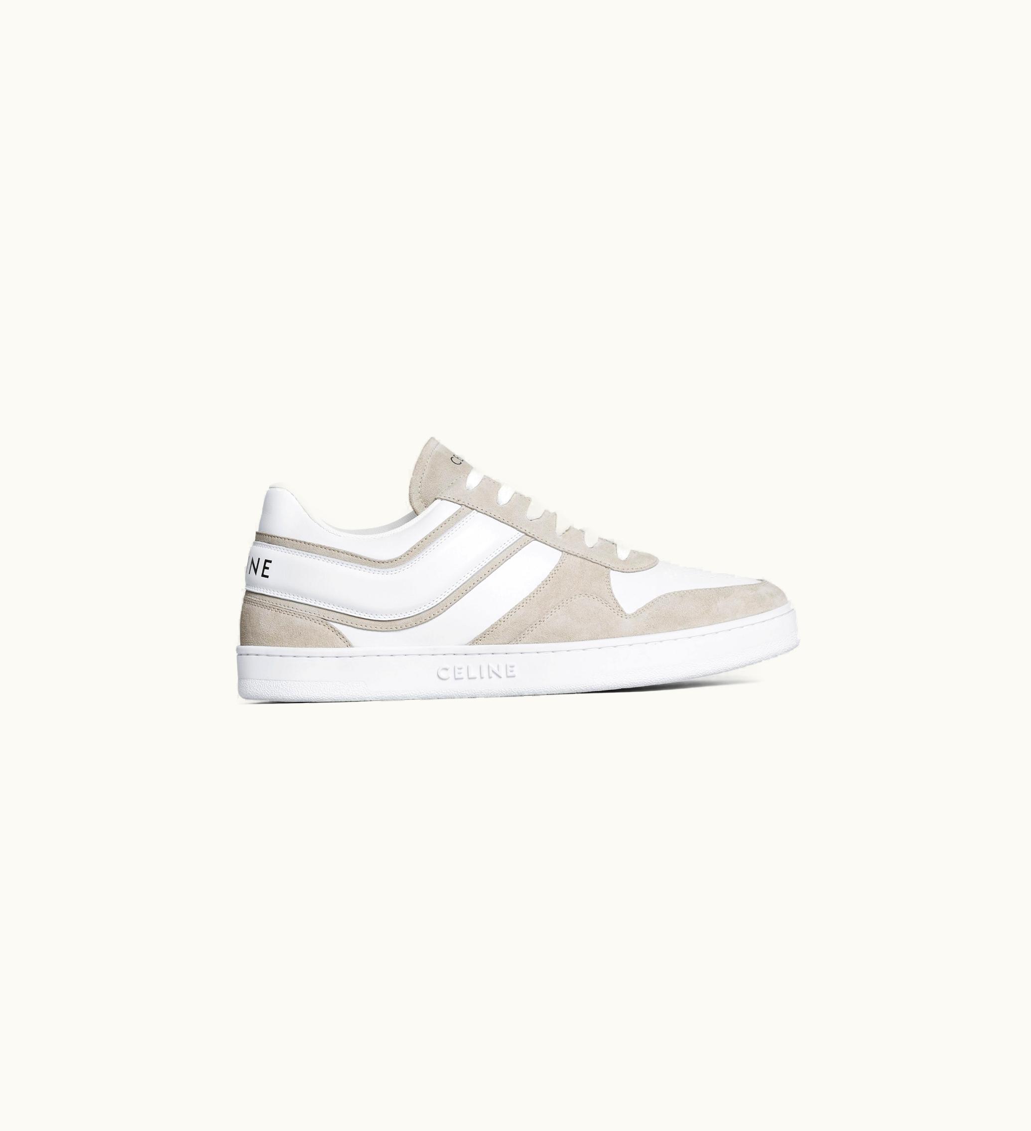 Celine Celine Trainer Low LACE-UP Sneaker In Suede Calfskin And Calfskin - Light Beige / Optic White