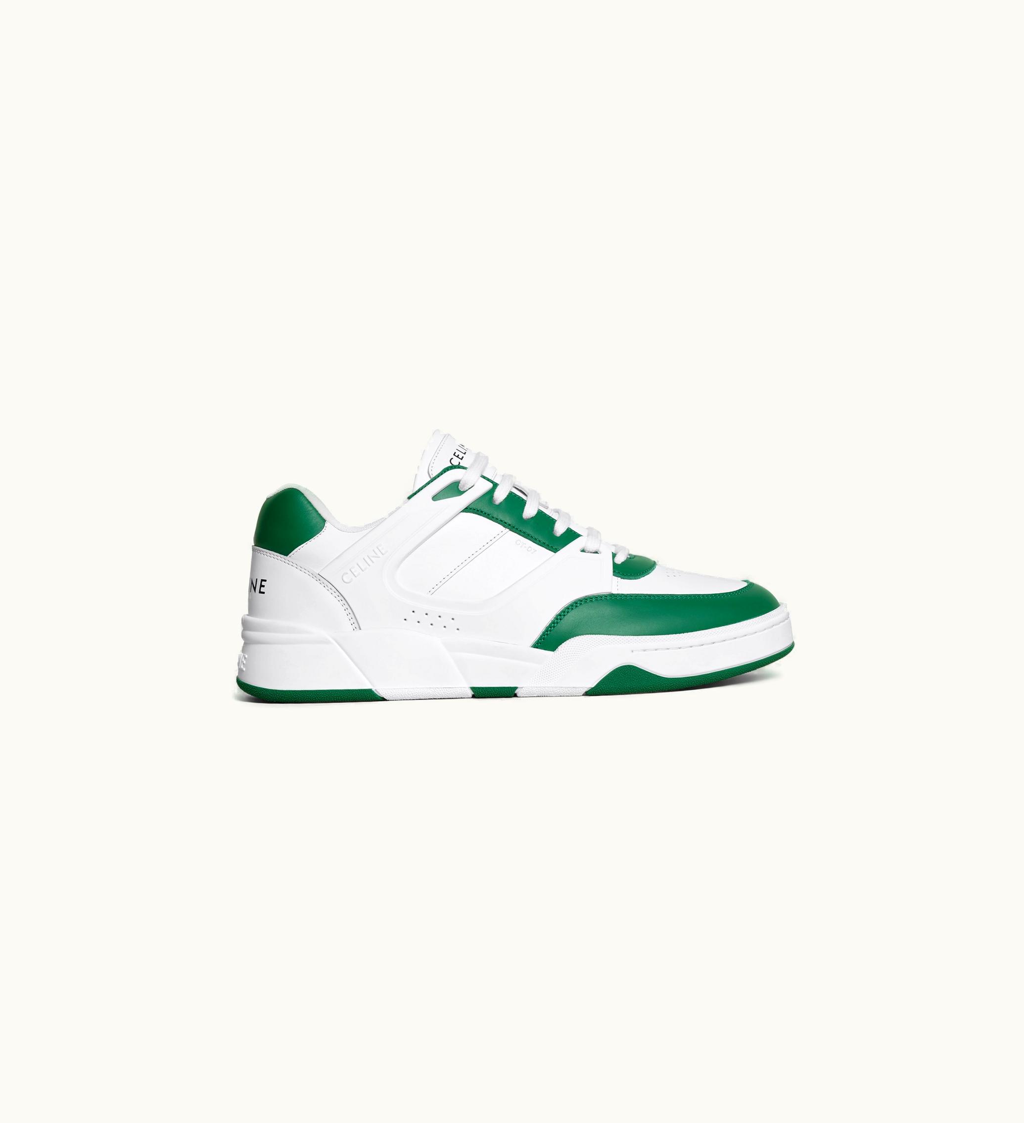 Celine Celine Trainer CT-07 Low LACE-UP Sneaker In Calfskin - Optic White / Dark Green