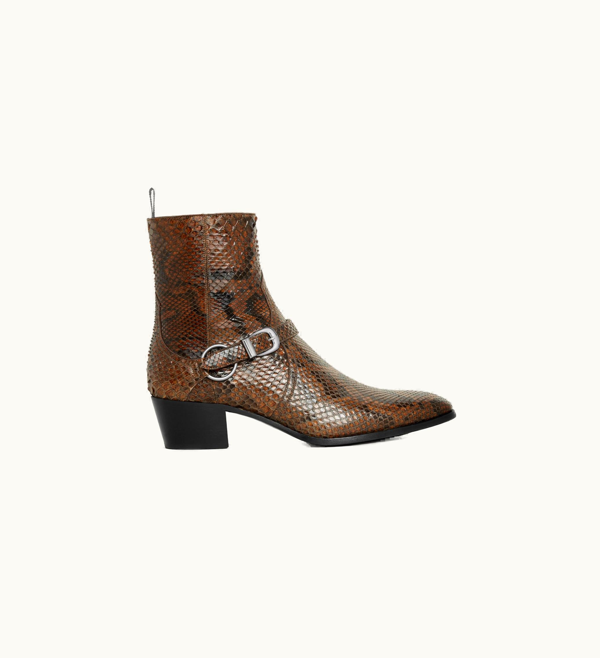 Celine Celine Zipped Isaac Boot With Harness In Python - Brown