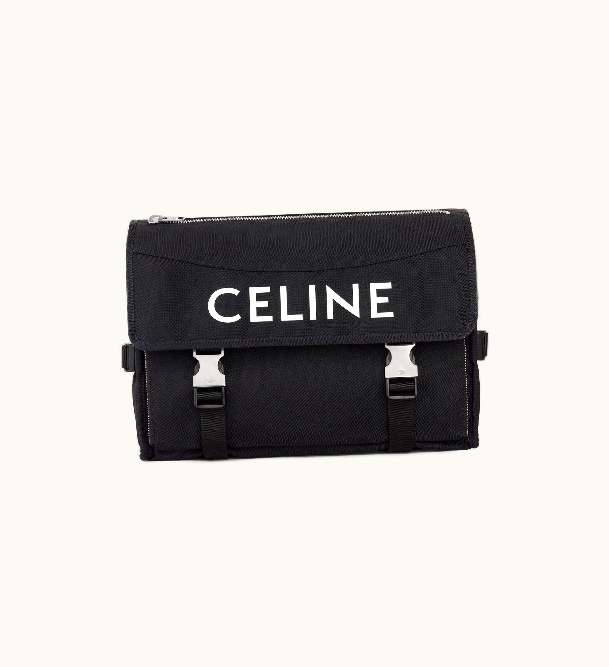 Celine Large Messenger In Nylon With Celine Print - Black