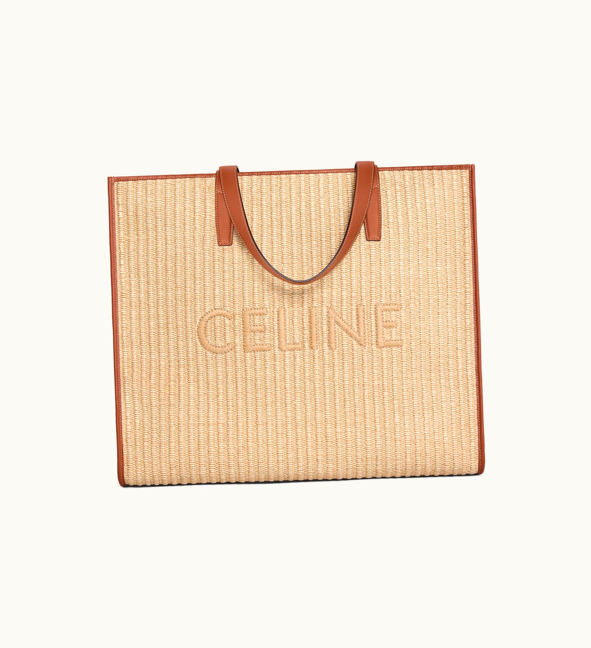 Celine Large Cabas In Raffia Effect Textile With Celine Embroidery - Natural / Tan
