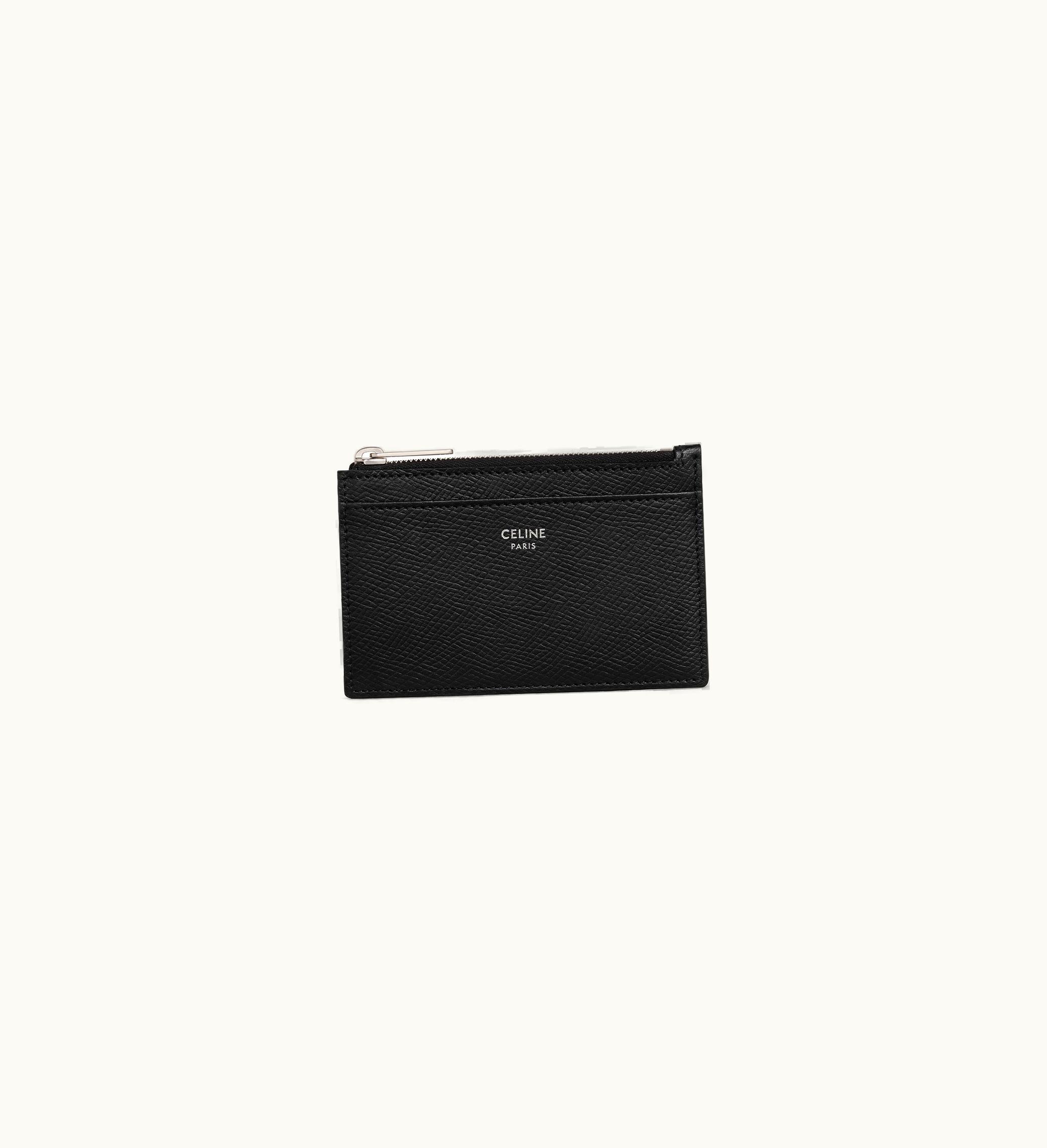 Celine Celine Zipped Card Holder In Grained Calfskin - Black