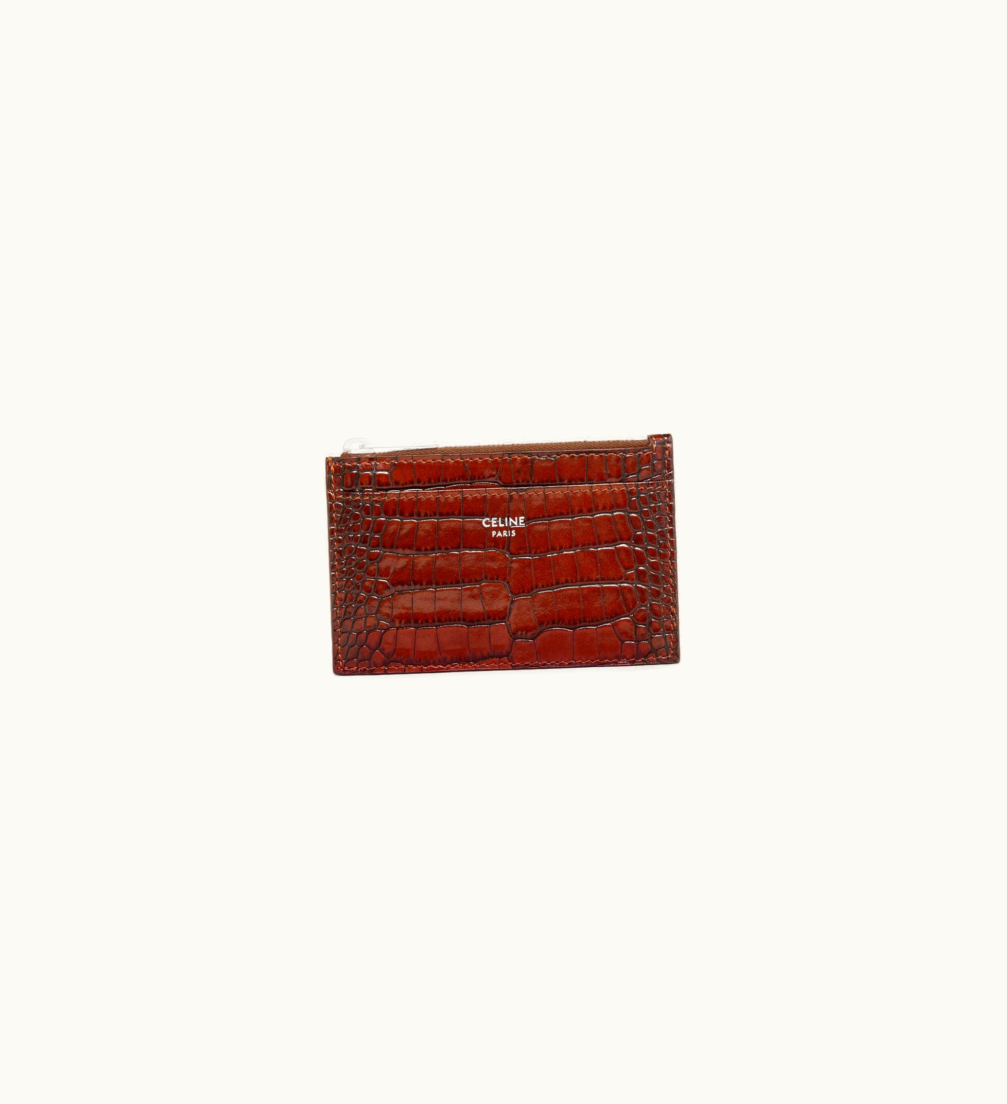 Celine Celine Zipped Card Holder In Crocodile Embossed Calfskin - Brown
