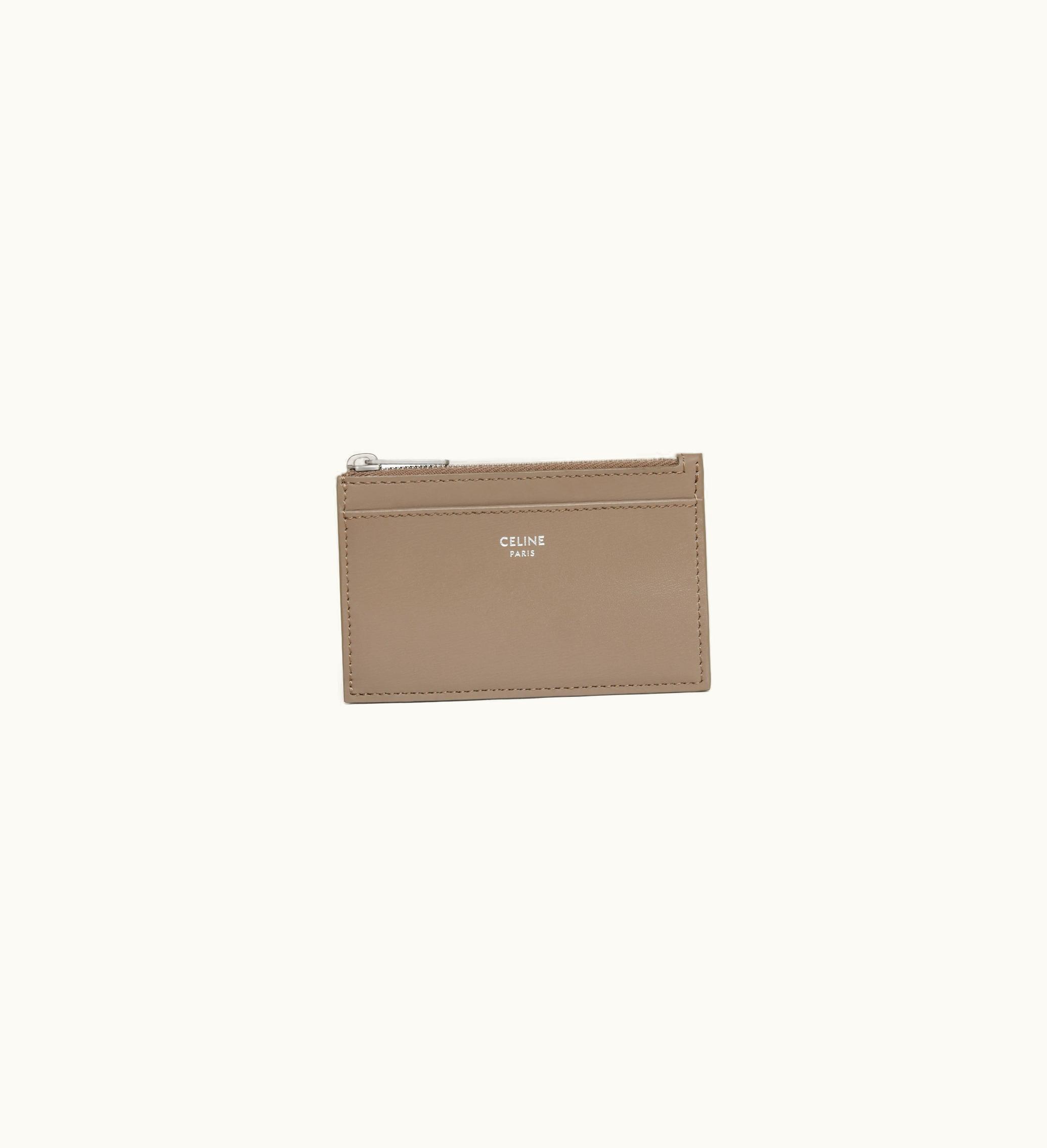 Celine Celine Zipped Card Holder In Shiny Calfskin - Smokey Taupe