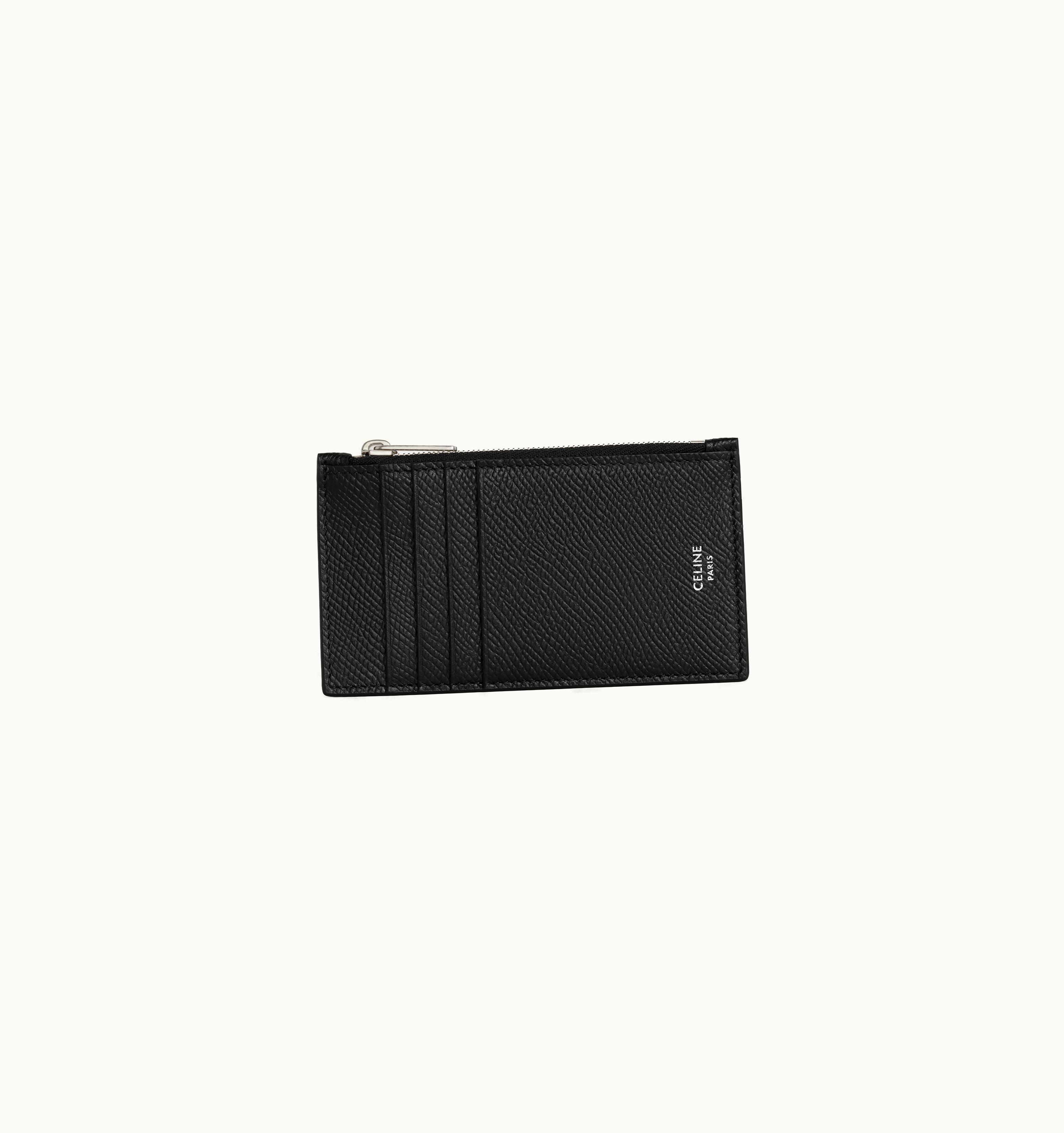 Celine Celine Zipped Compact Card Holder In Grained Calfskin - Black