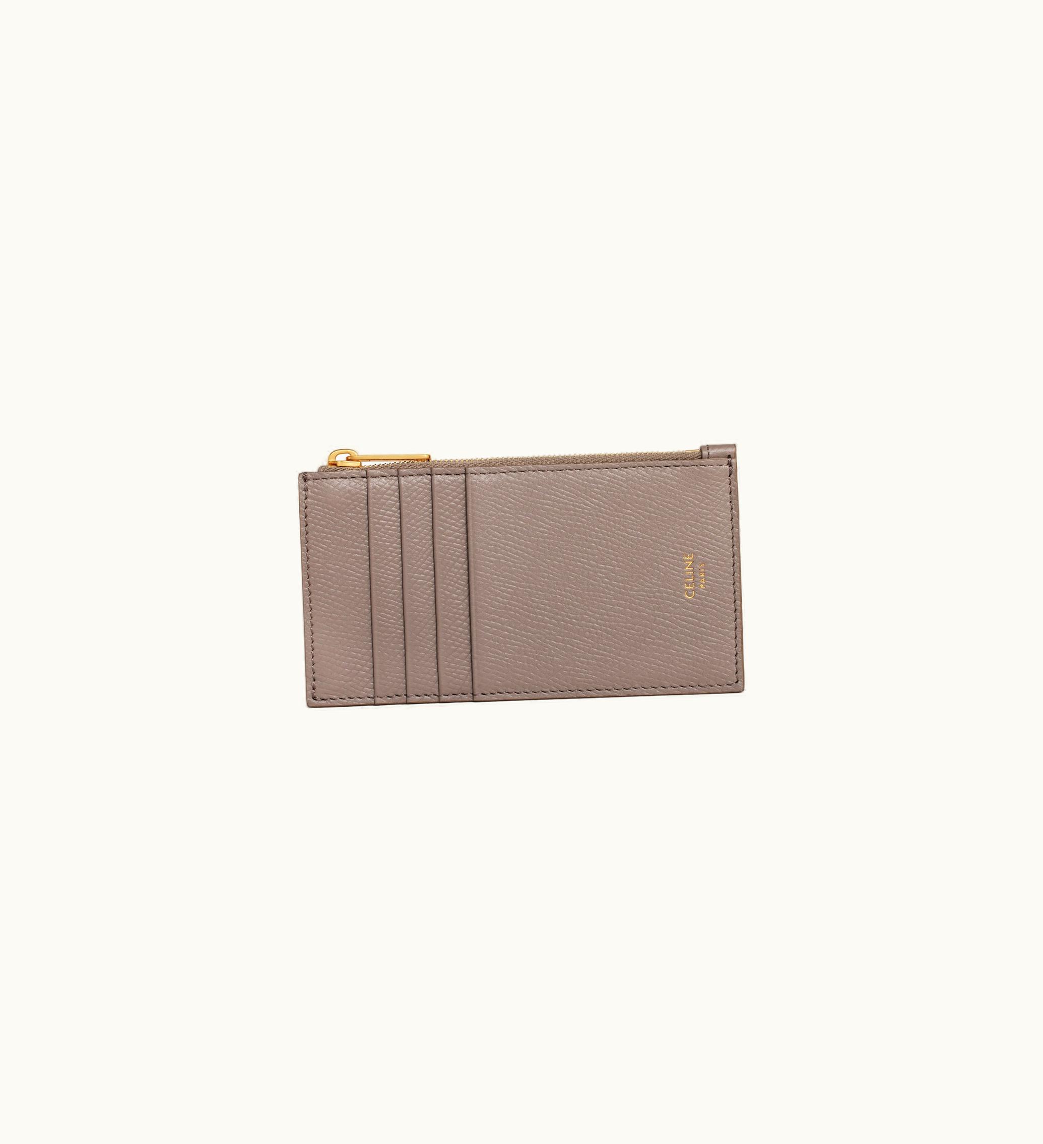 Celine Celine Zipped Compact Card Holder Essentials In Grained Calfskin - Pebble