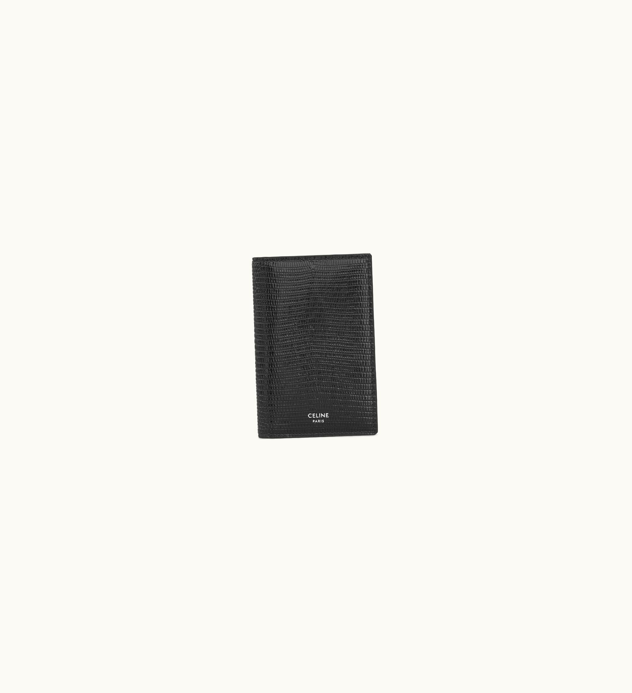 Celine Celine Vertical Card Holder In Lizard Embossed Calfskin - Black
