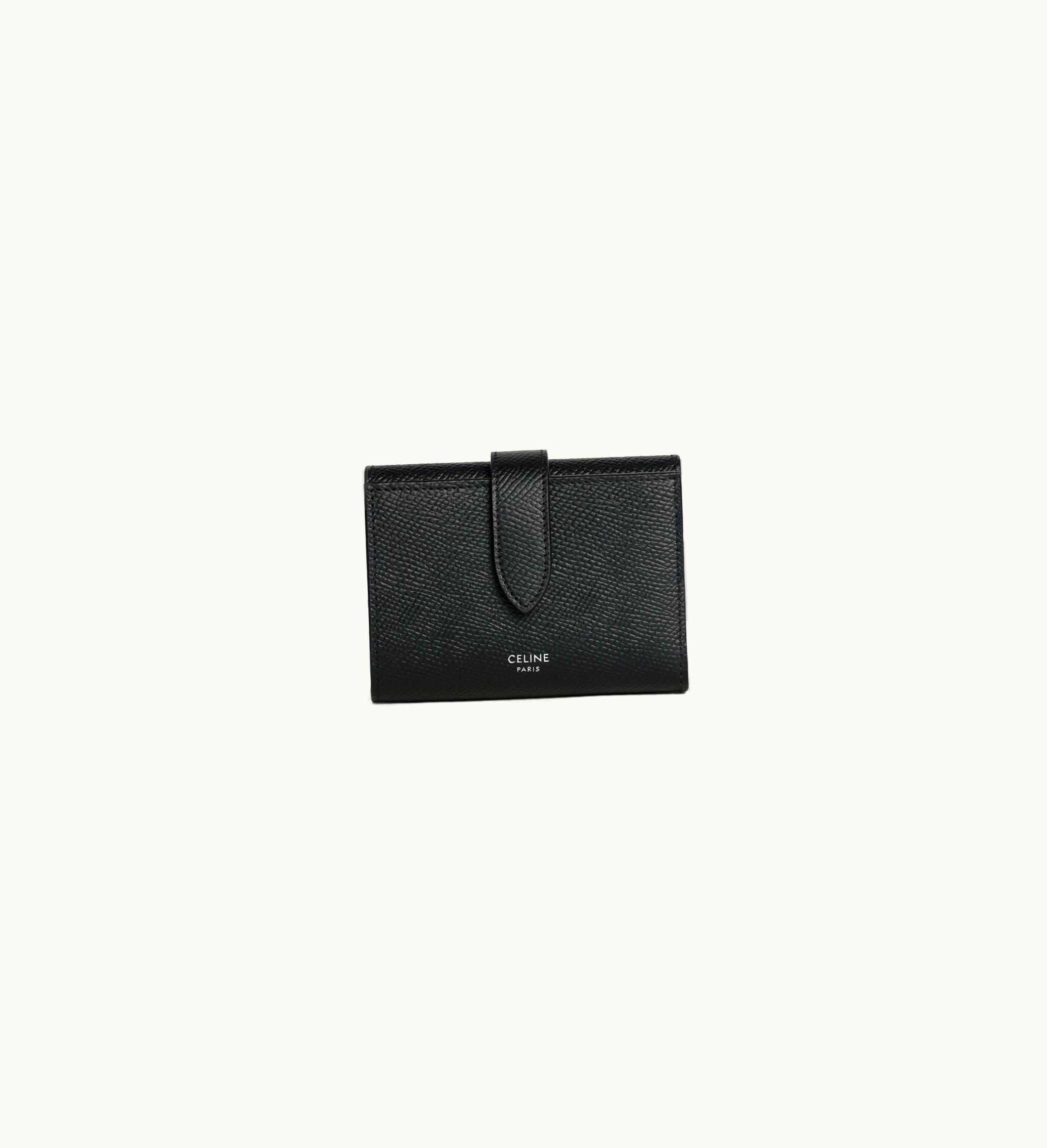 Celine Celine Fine Strap Wallet In Grained Calfskin - Black