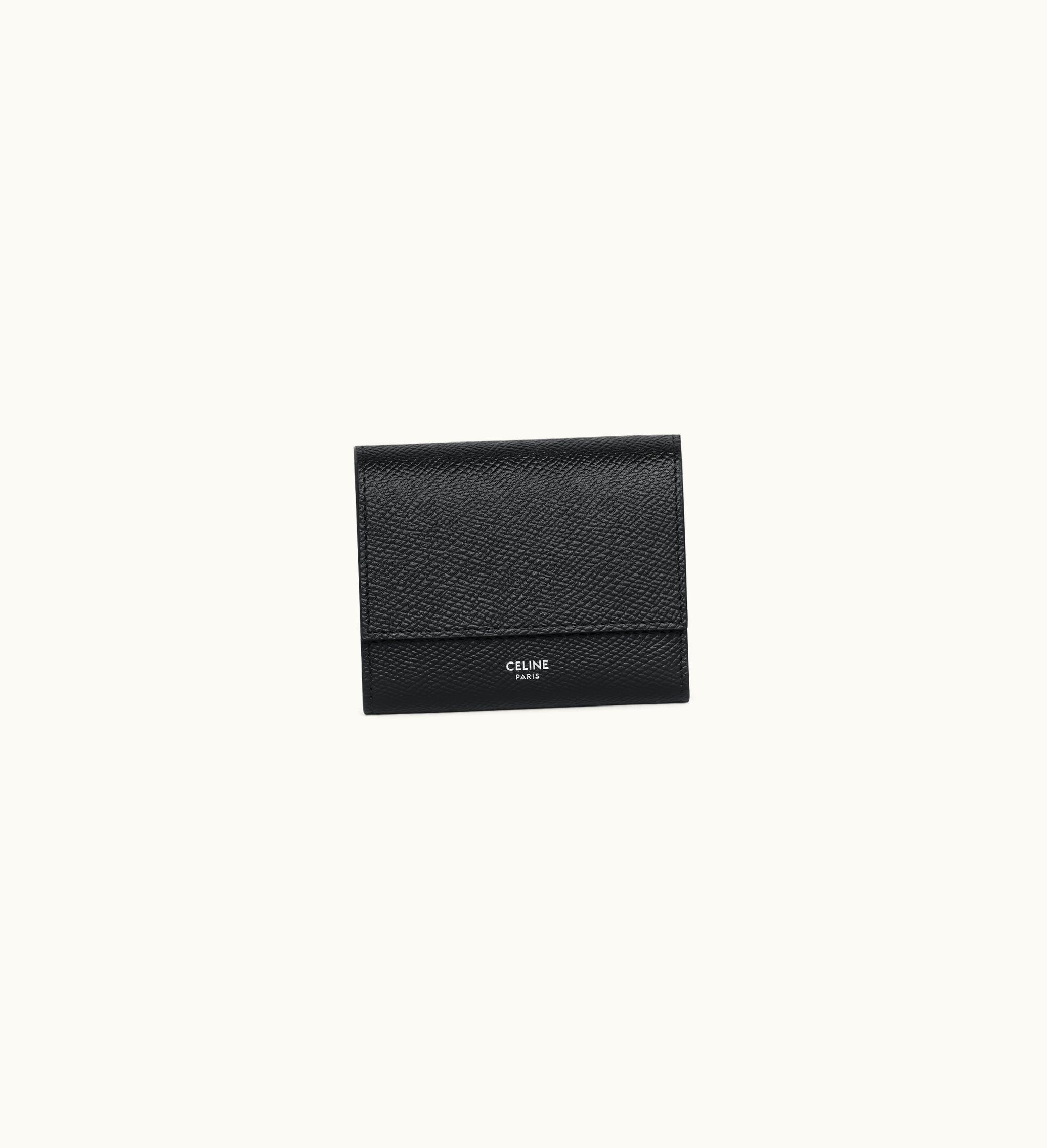 Celine Celine Small Trifold Wallet In Grained Calfskin - Black