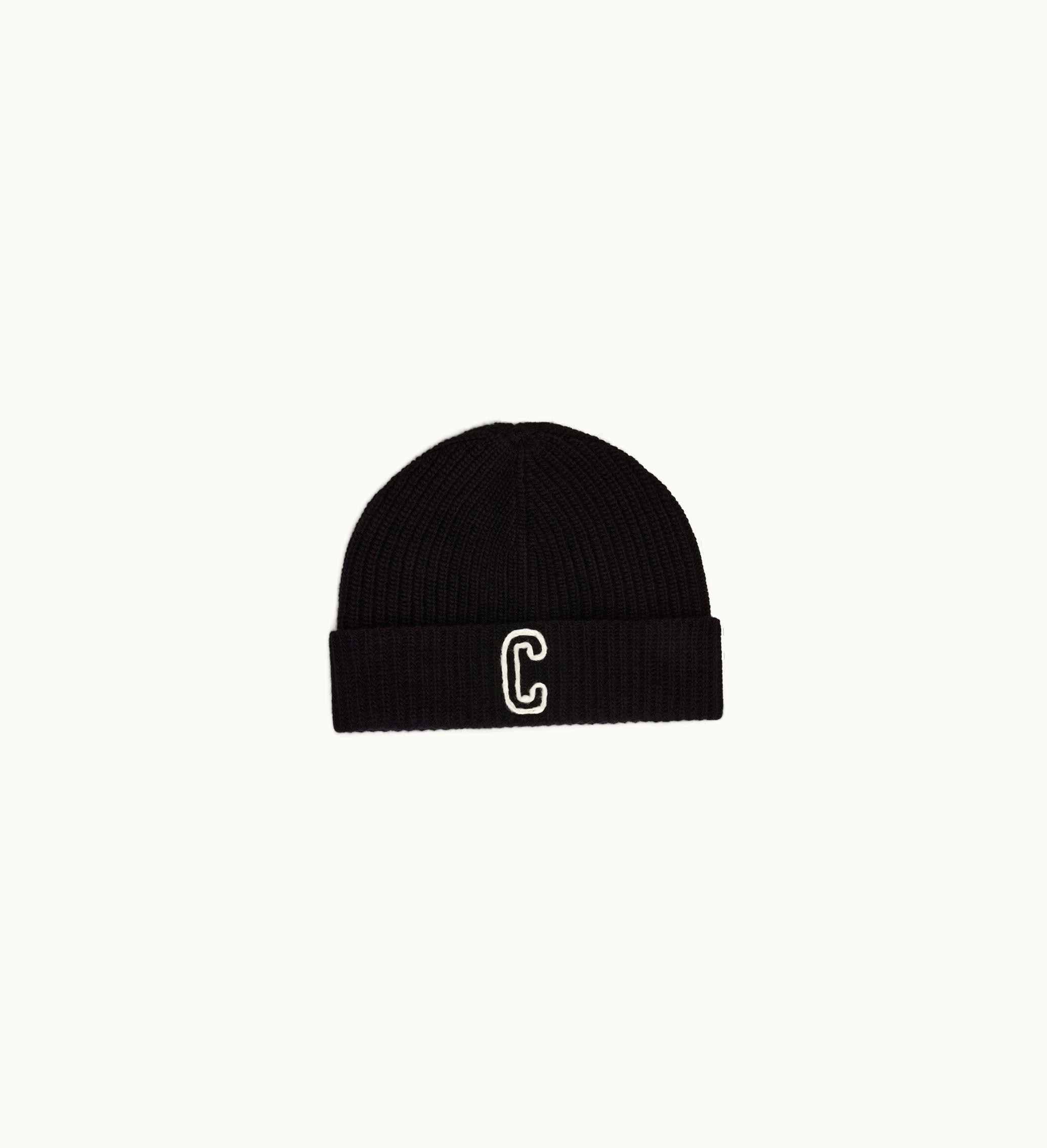 Celine Celine Initial Beanie In Ribbed Wool - Black