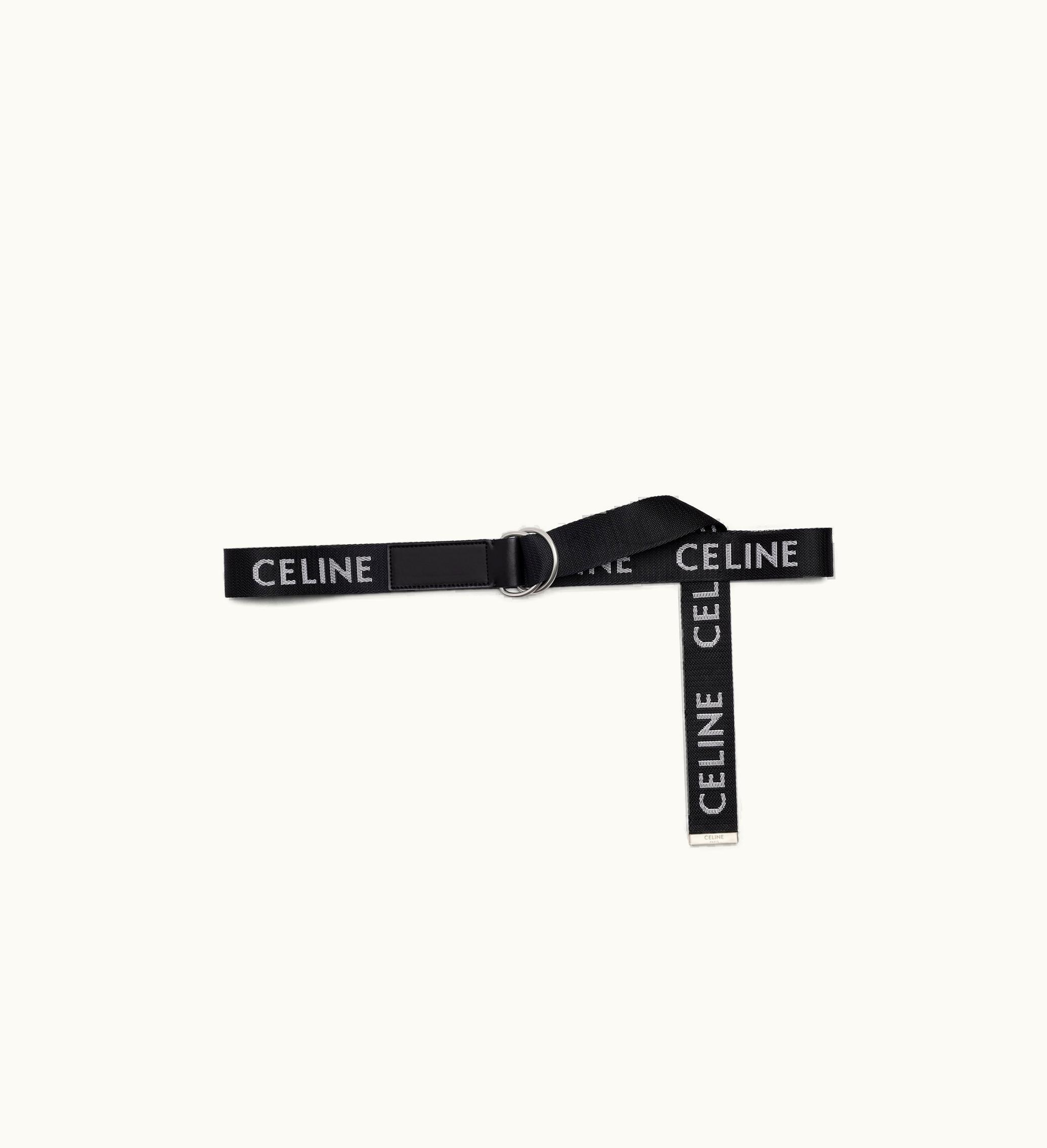 Celine Celine Medium Double Ring Belt In Jacquard Textile And Calfskin - Black