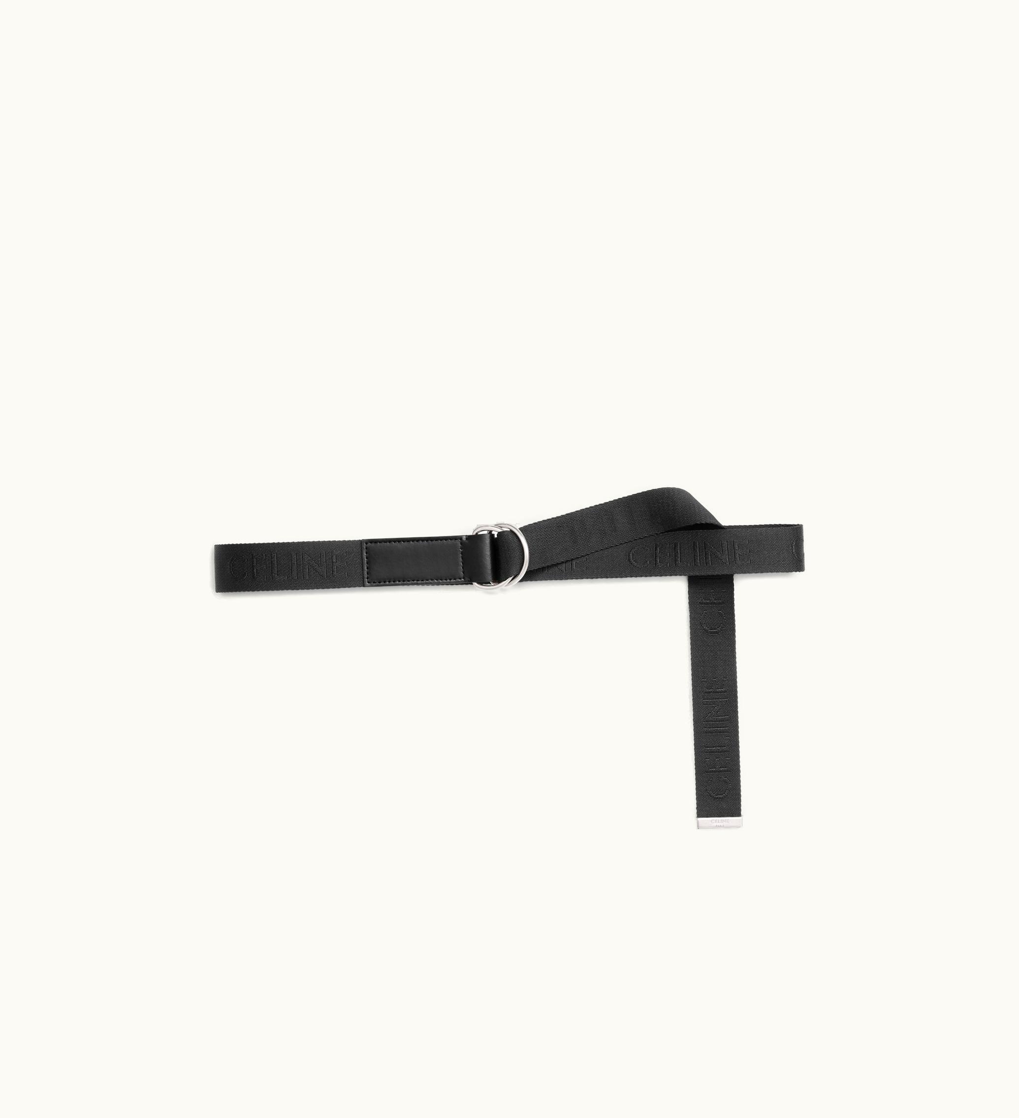 Celine Celine Medium Double Ring Belt In Jacquard Textile And Calfskin - Black Black