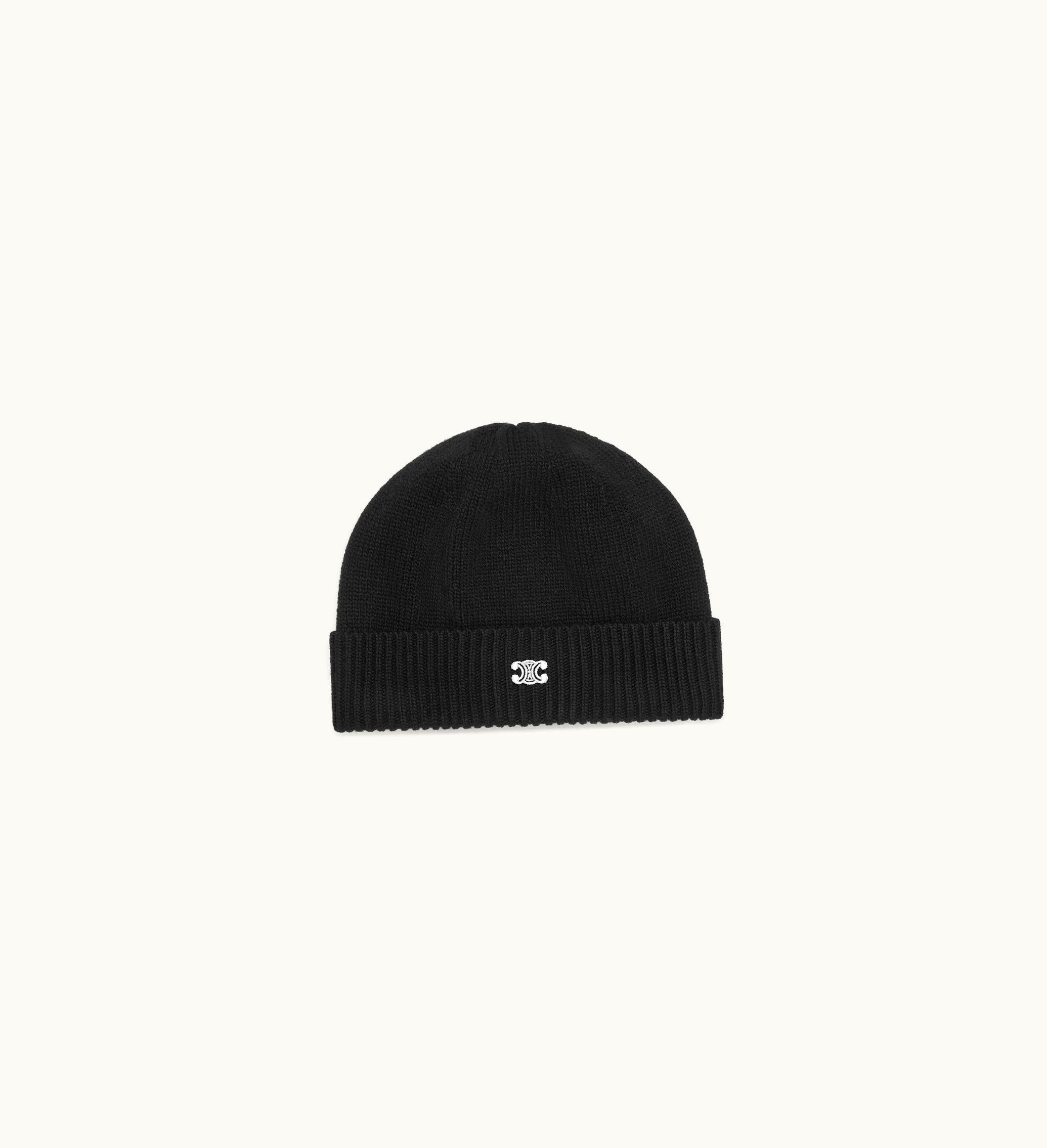 Celine Celine Triomphe Cap In Wool And Cashmere - Black / Off White