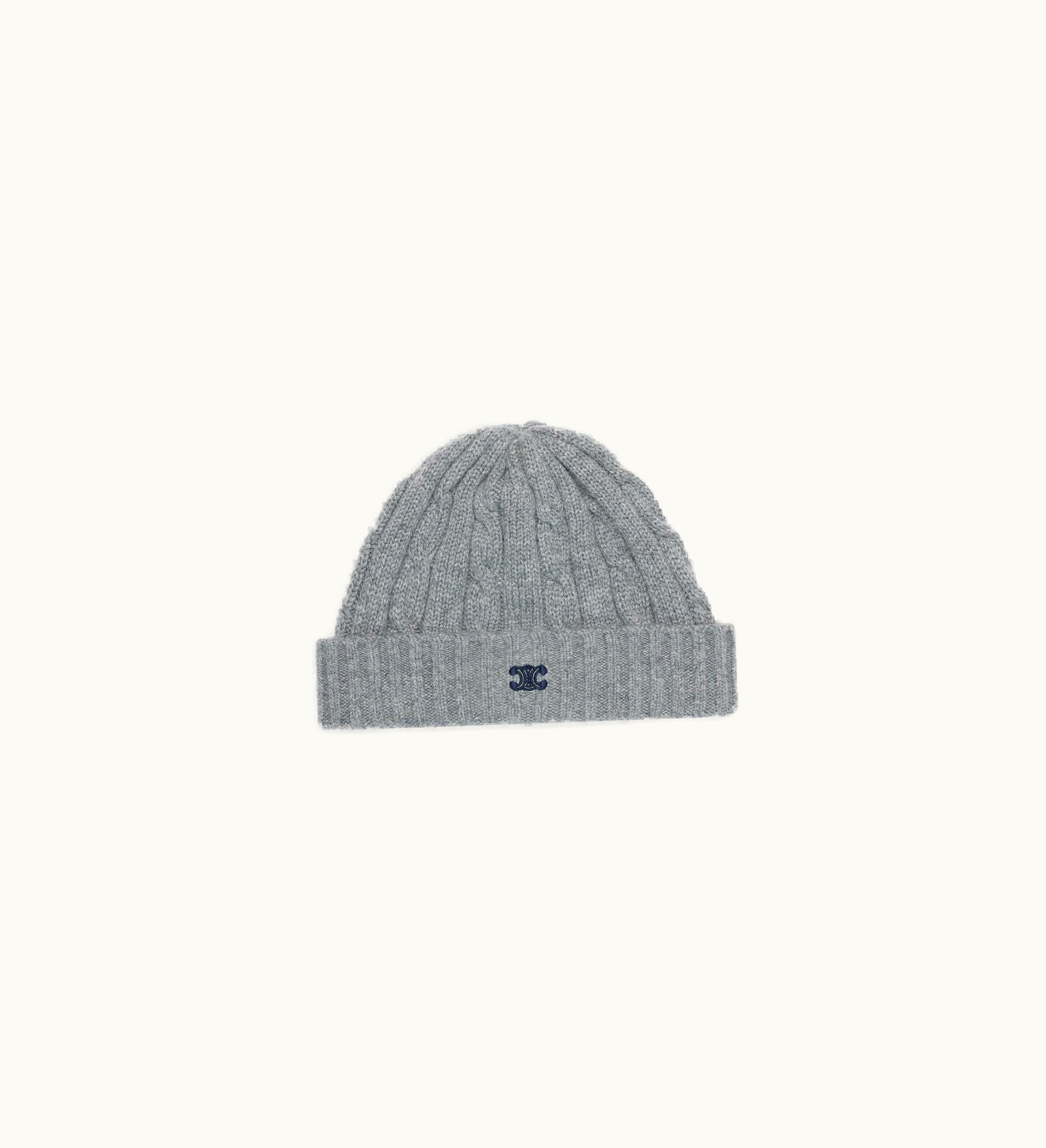 Celine Celine CABLE-KNIT Triomphe Cap In Cashmere - Grey
