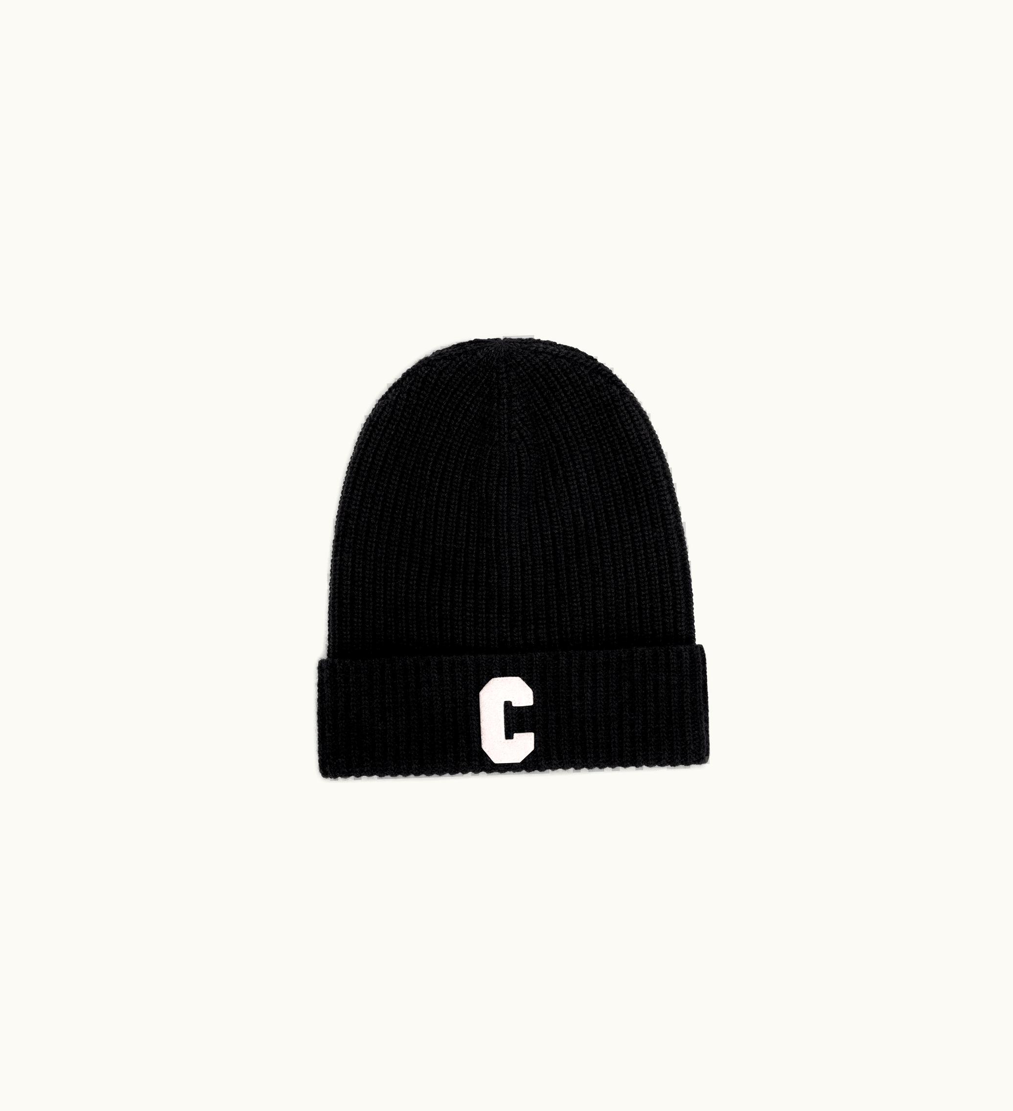 Celine Initial Beanie In Ribbed Wool - Black Black