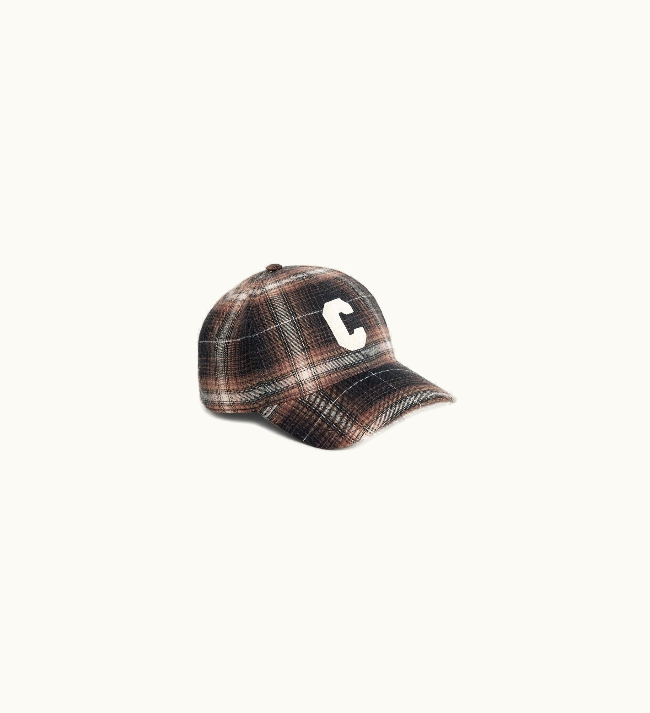 Celine Initial Cap In Checked Cotton - Brown