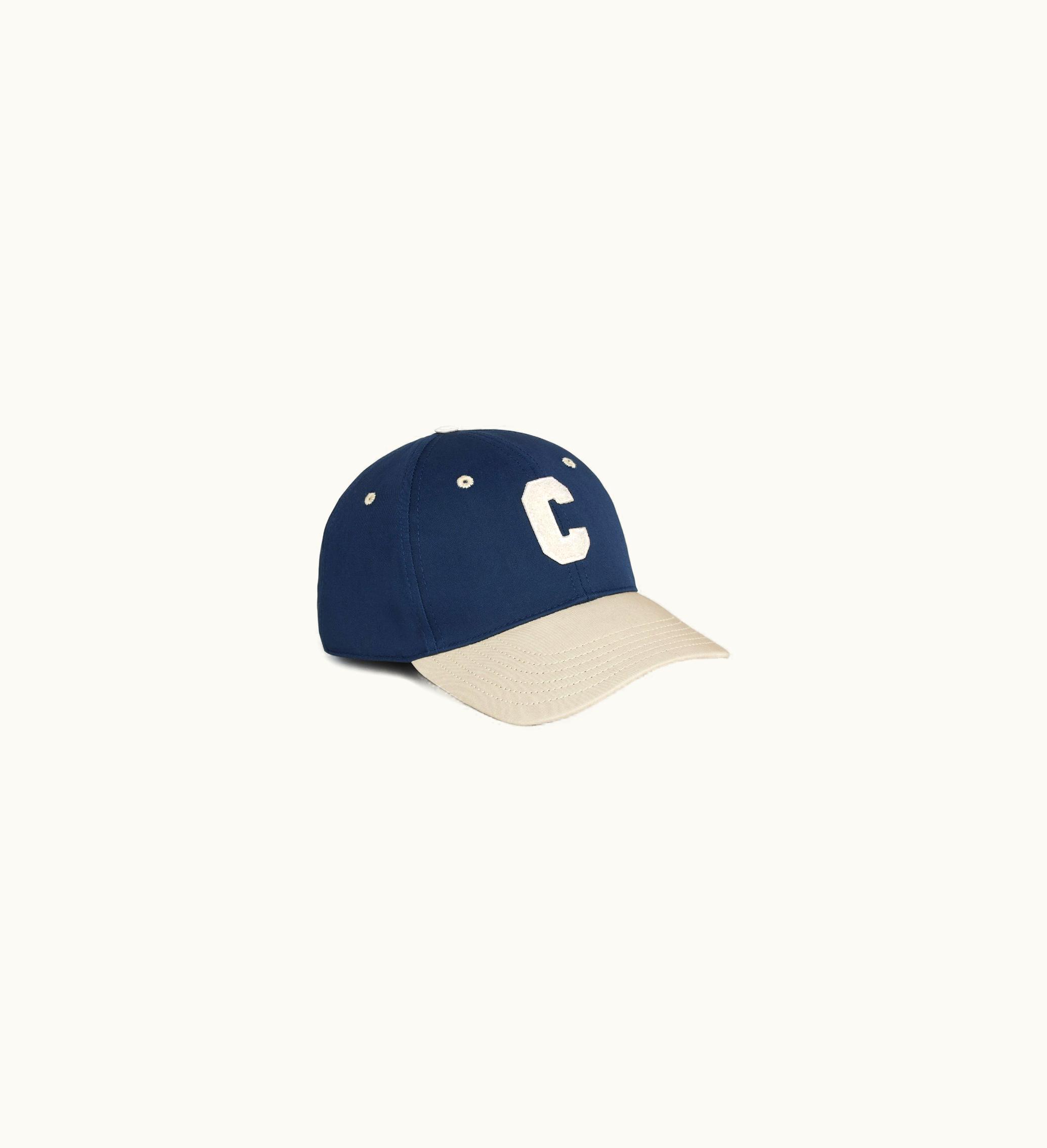 Celine Initial Baseball Cap In Cotton - Navy / Beige