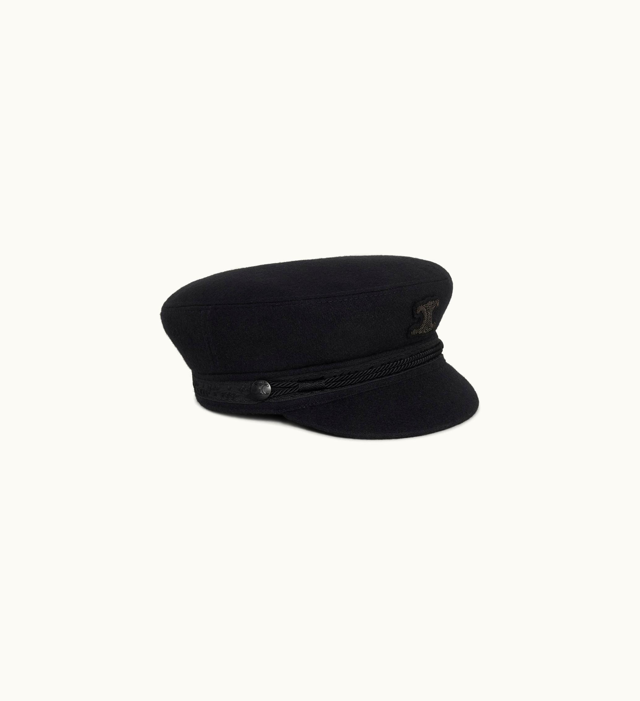 Celine Triomphe Sailor Cap In Wool Cloth - Black