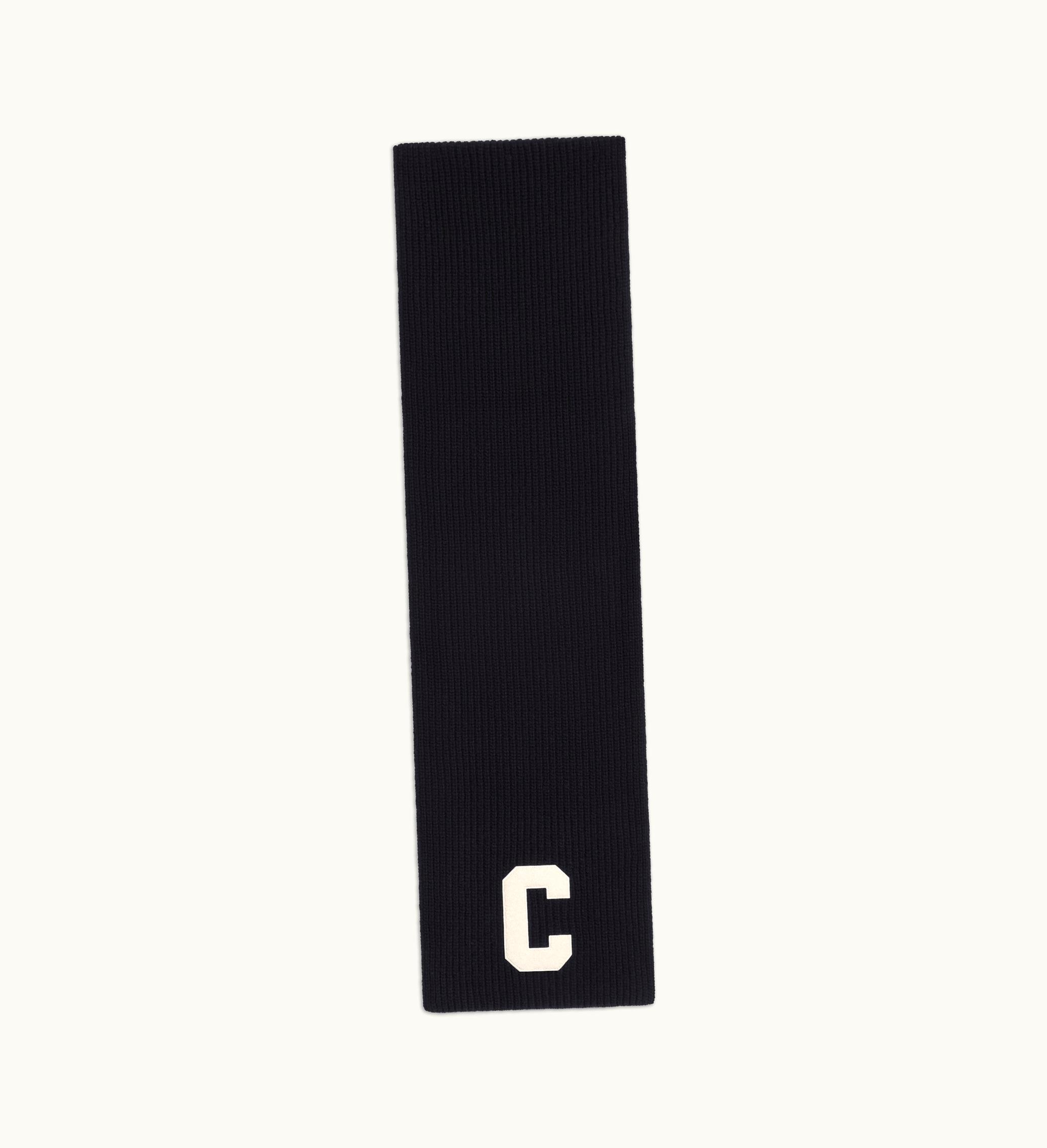 Celine Initial Scarf In Ribbed Wool - Black