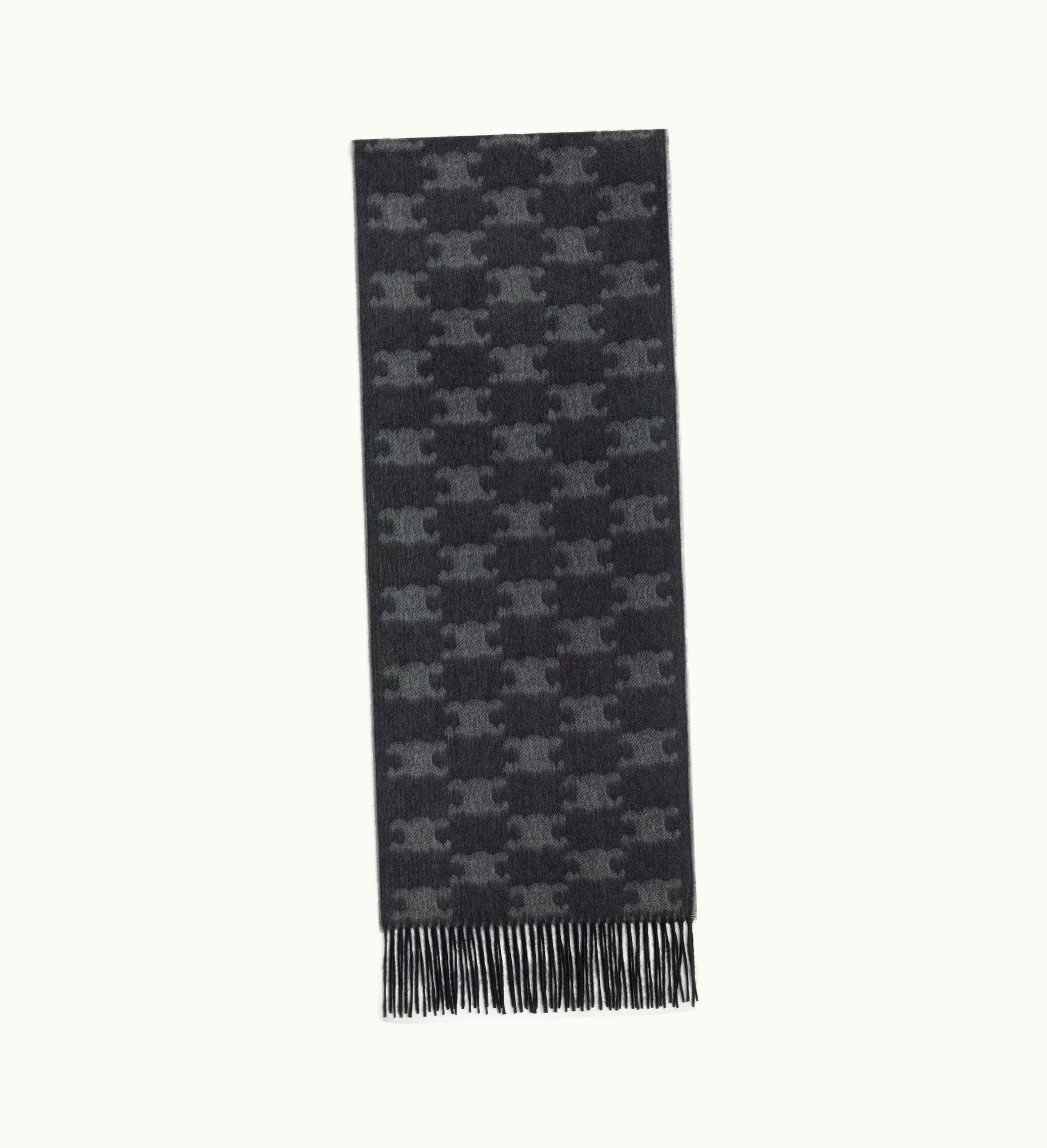 Celine Celine Fringed Scarf In Monogram Cashmere - Noir / Anthracite