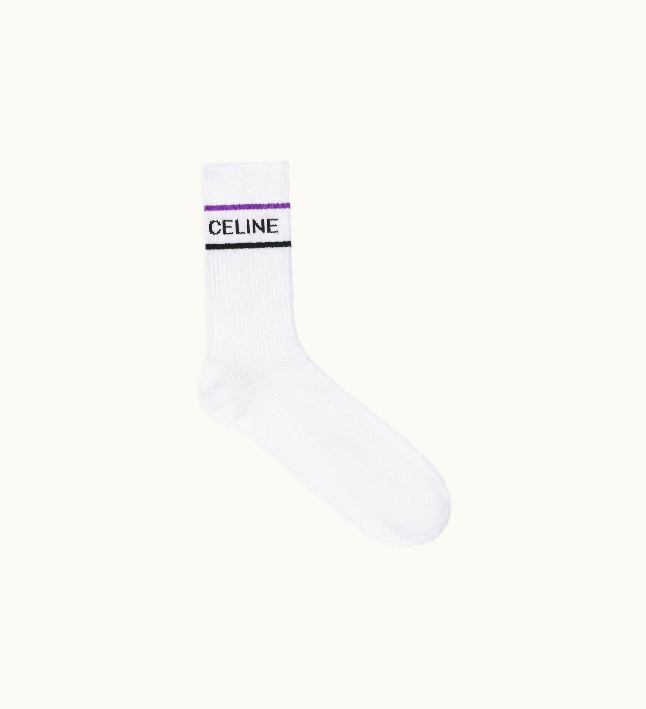 Celine Socks In Striped Cotton - White / Purple White / Purple