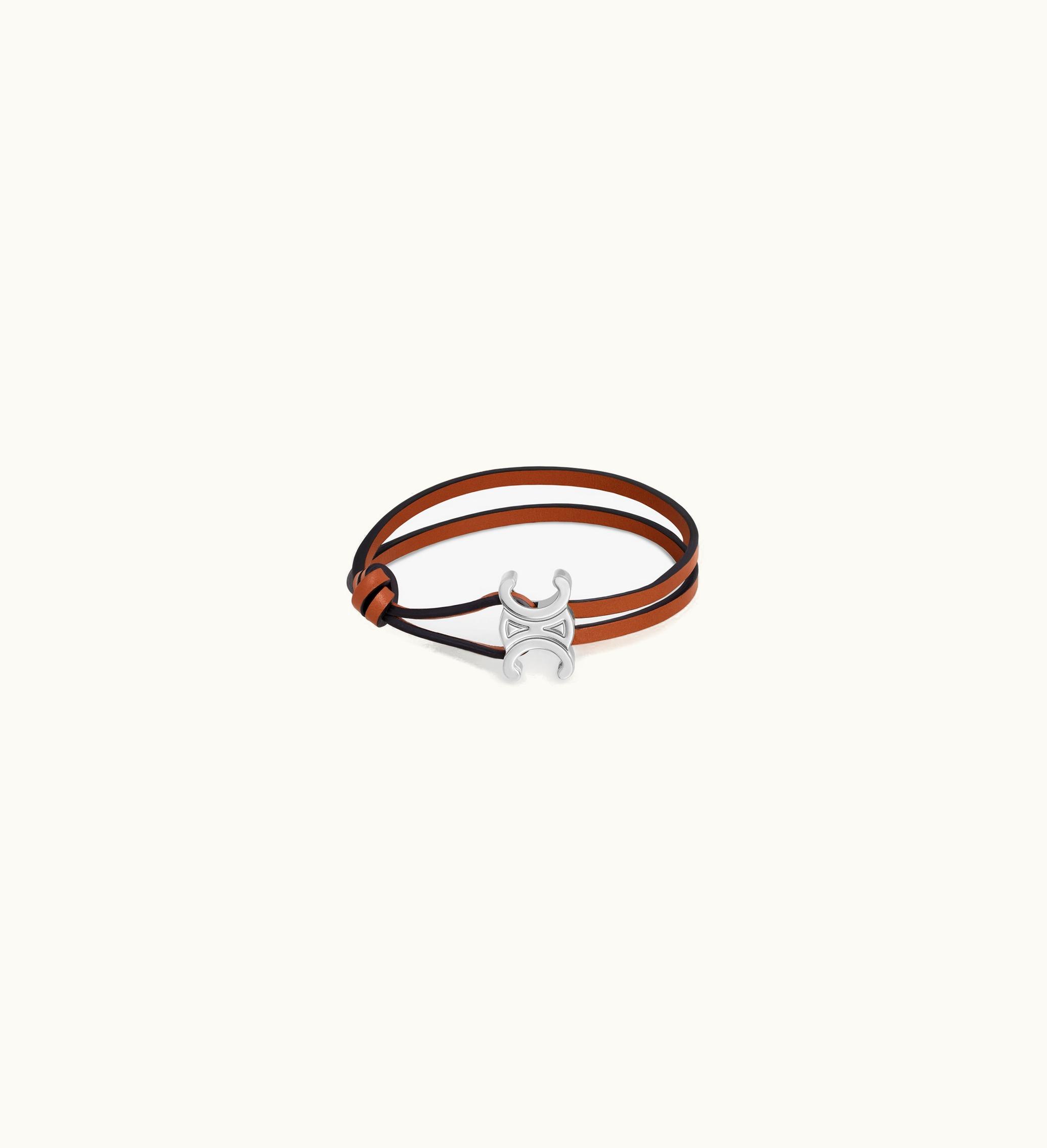Celine Celine Triomphe Clasp Bracelet In Calfskin And Brass With Rhodium Finish - Tan / Silver