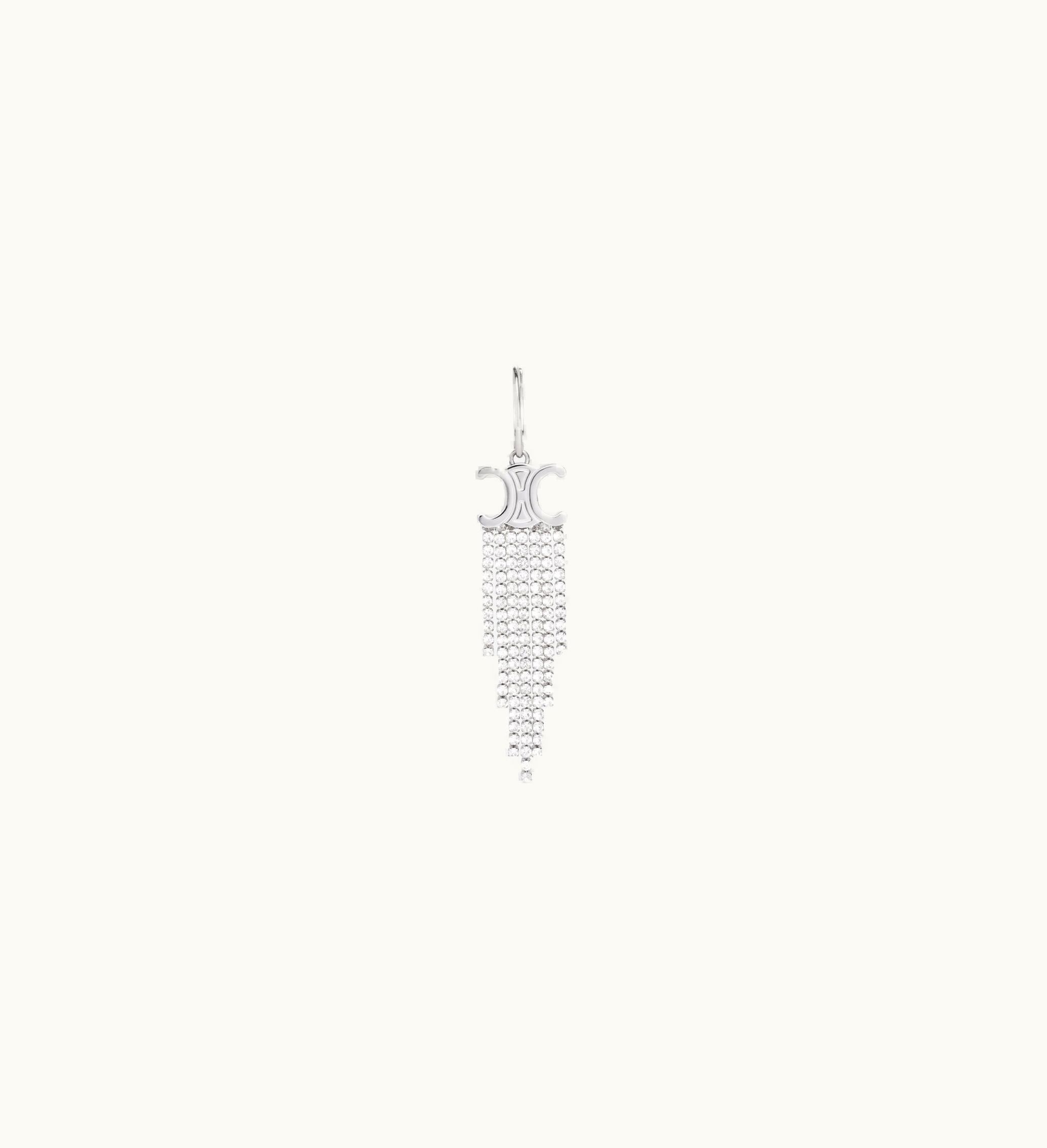 Celine Triomphe Fringe Earring In Brass With Rhodium Finish And Strass - Crystal