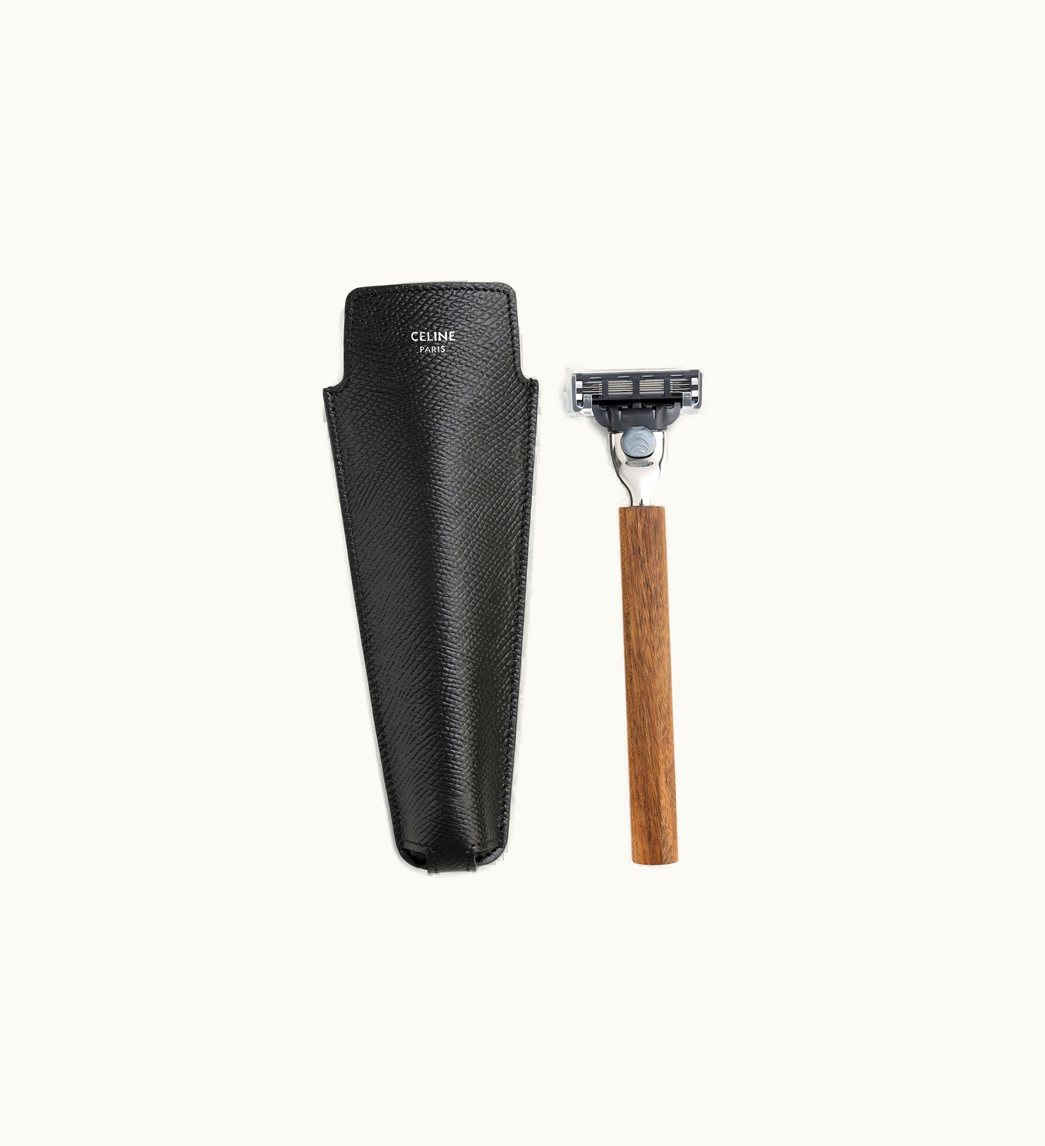 Celine Wood Razor With Case In Grained Calfskin - Black