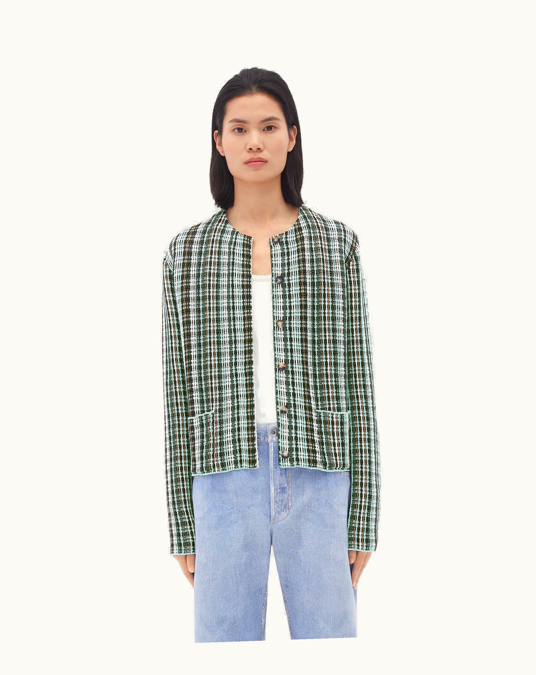 Bottega Veneta Bottega Veneta Women's Cotton Viscose Check Jacket In Black / Brown / Mint