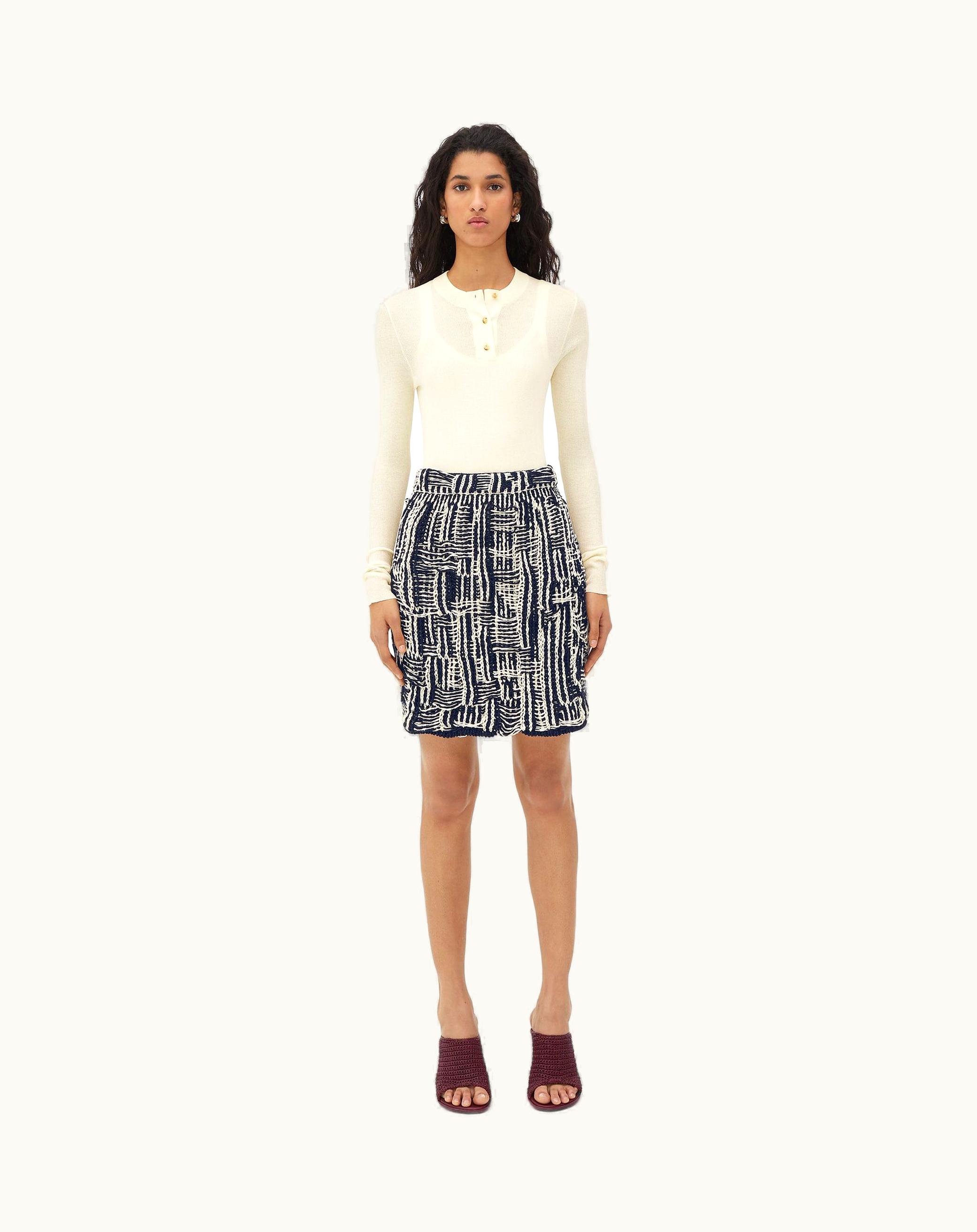 Bottega Veneta Bottega Veneta Women's Cotton Intrecciato Skirt In Navy / Dove