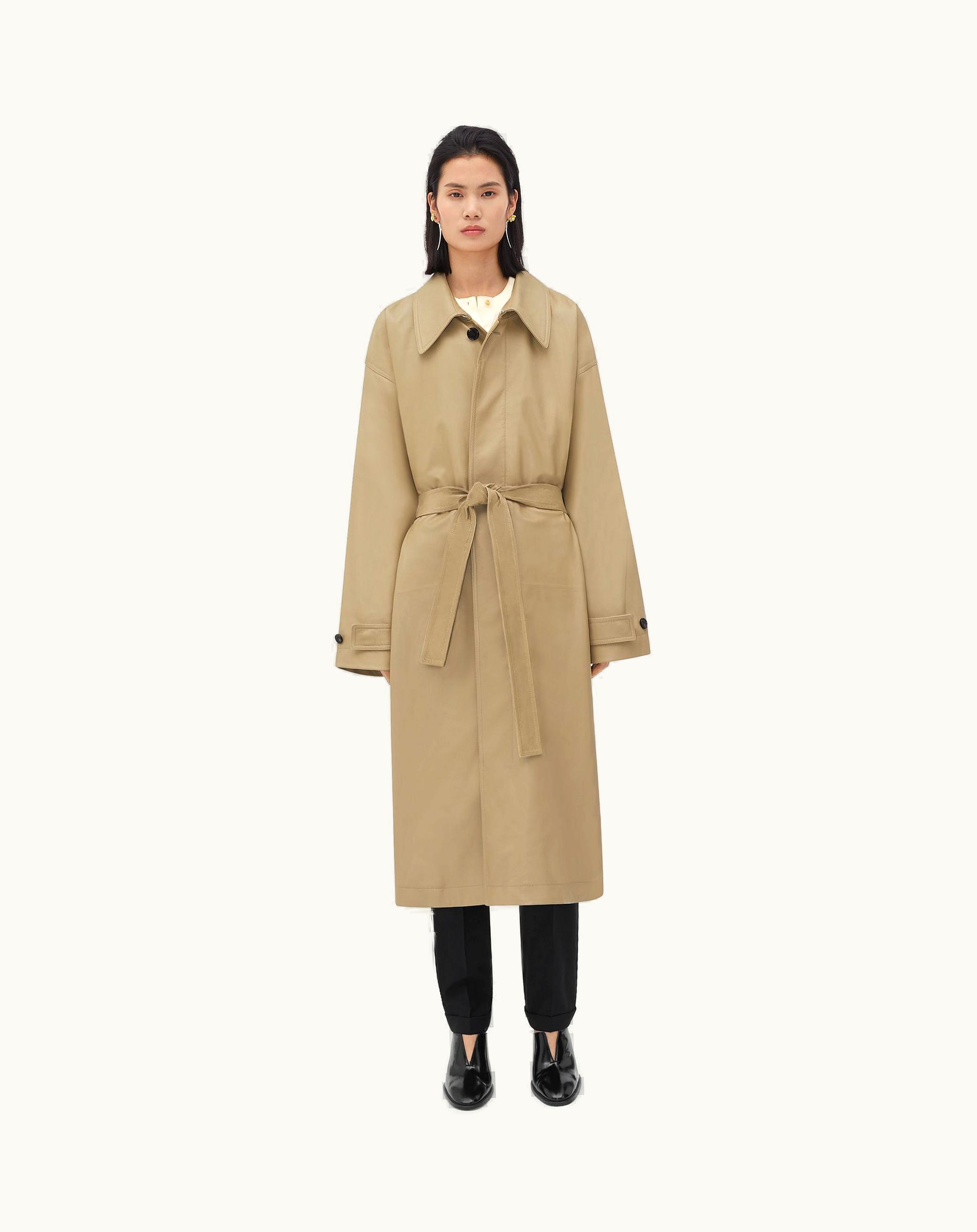 Bottega Veneta Bottega Veneta Women's Leather Coat With Check Lining In Sesame