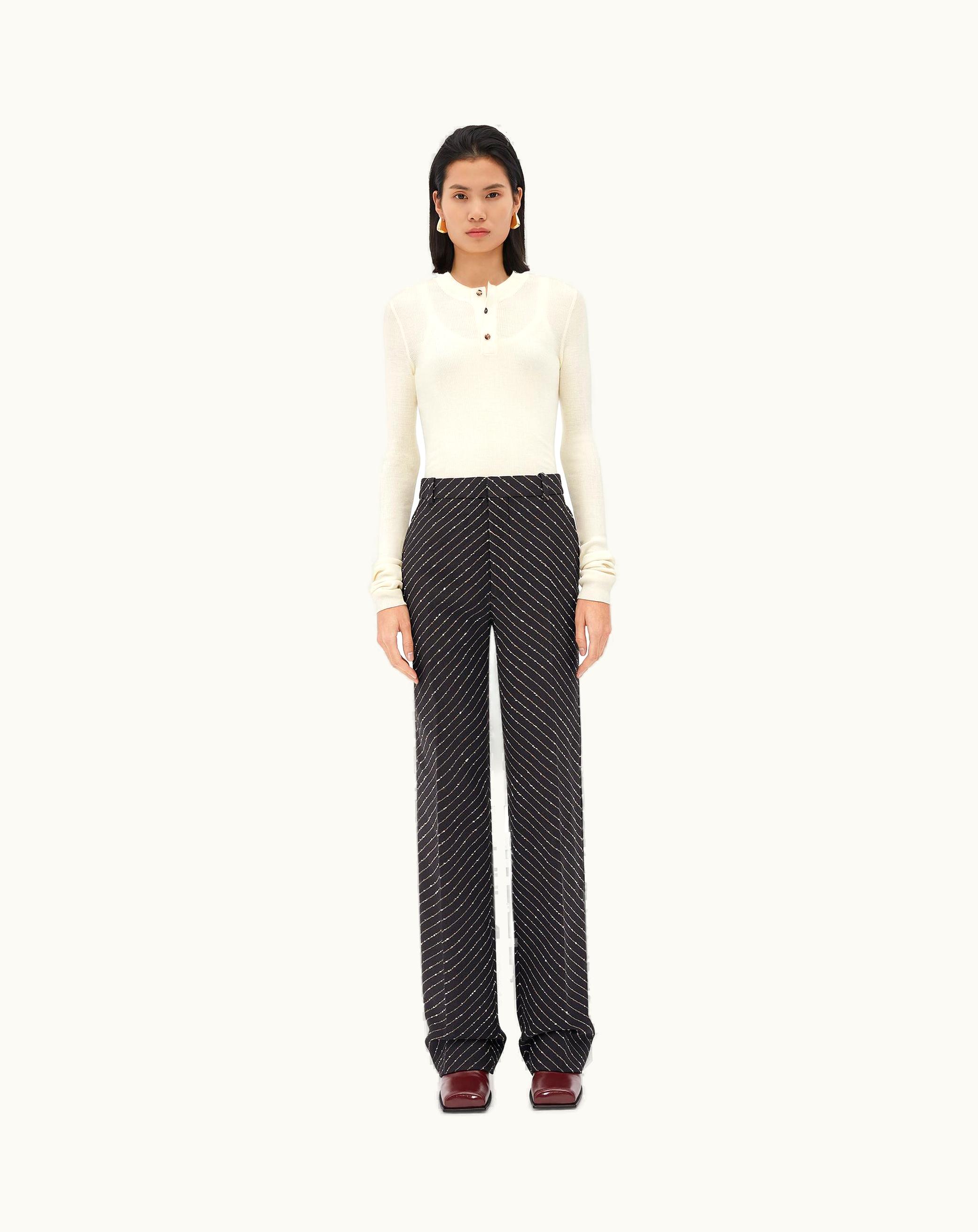 Bottega Veneta Bottega Veneta Women's Diagonal Boucle Pinstripe Trousers In Shadow / Beige