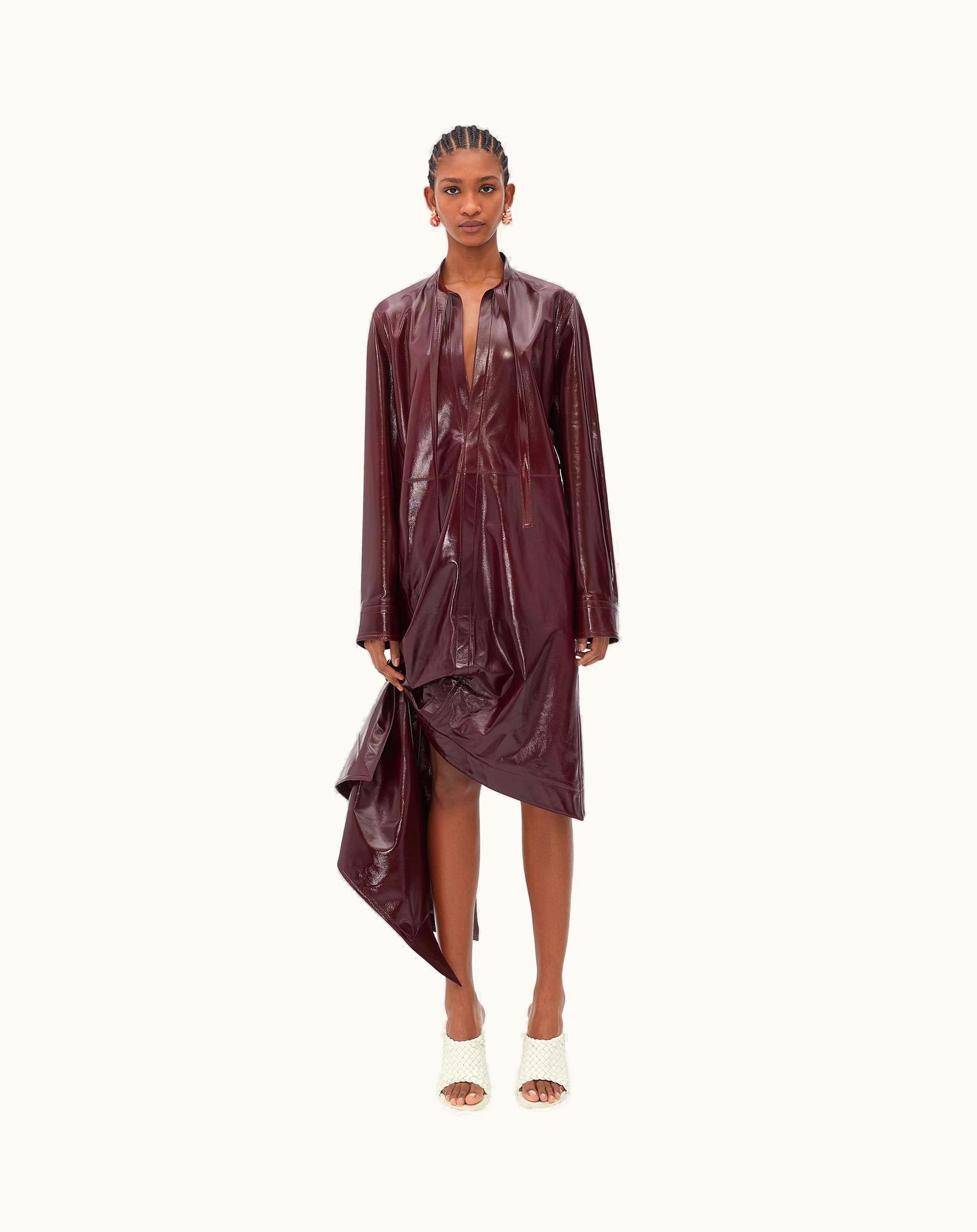 Bottega Veneta Bottega Veneta Women's Shiny Leather Dress With Knot Detail In Jam