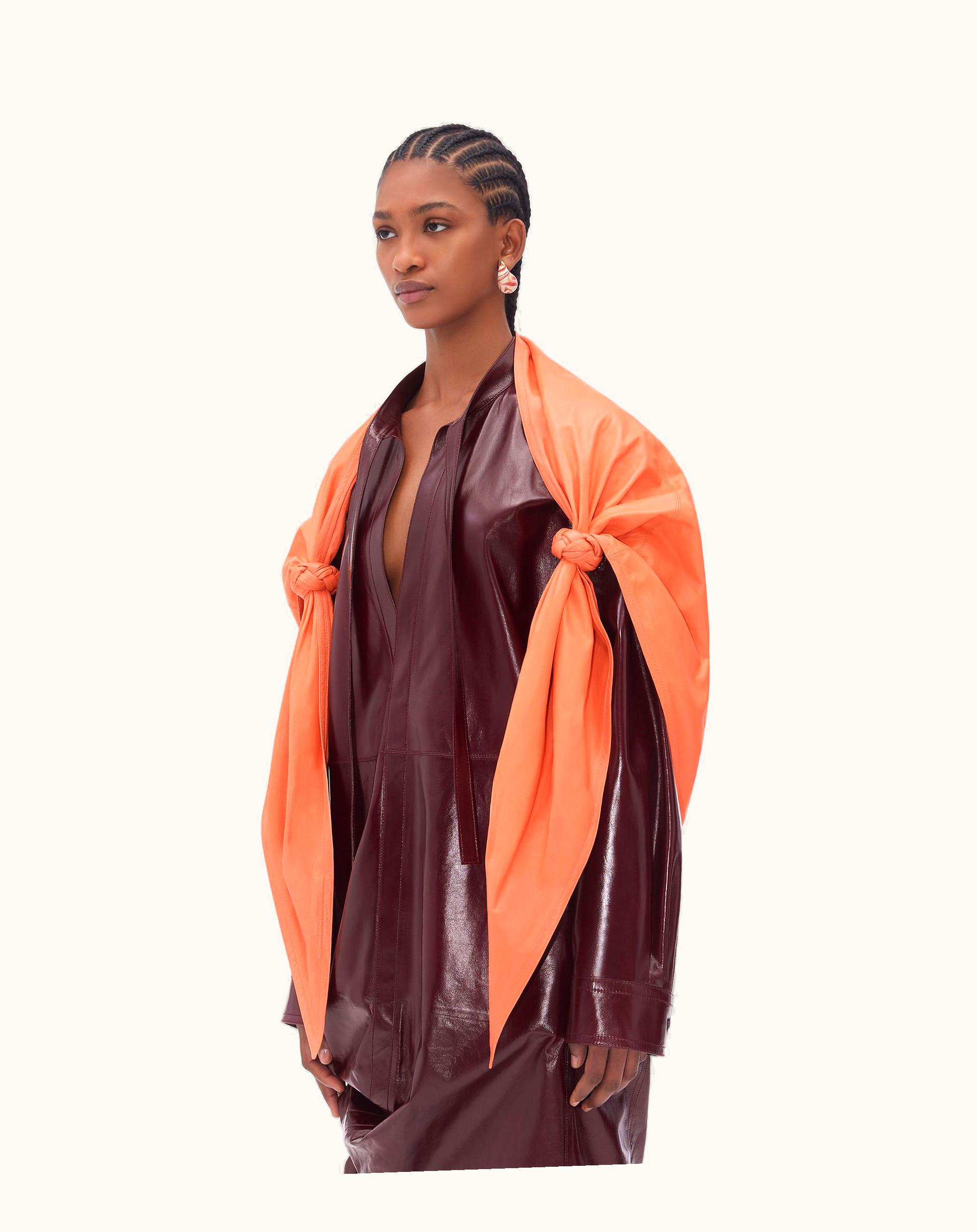 Bottega Veneta Bottega Veneta Women's Shiny Leather Scarf With Ring Detail In Coral