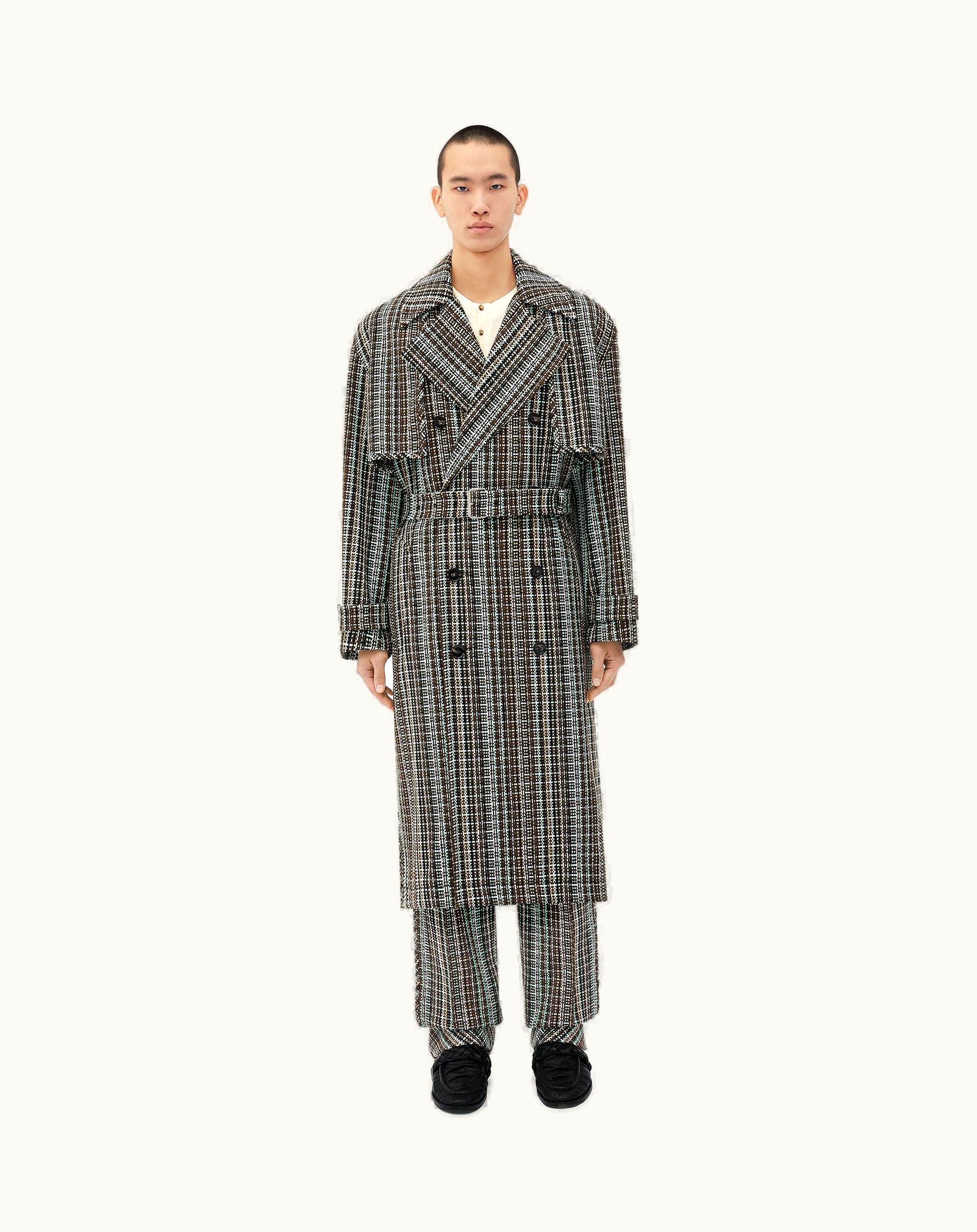 Bottega Veneta Bottega Veneta Men's Cotton Check Trench Coat In Black / Brown / Mint
