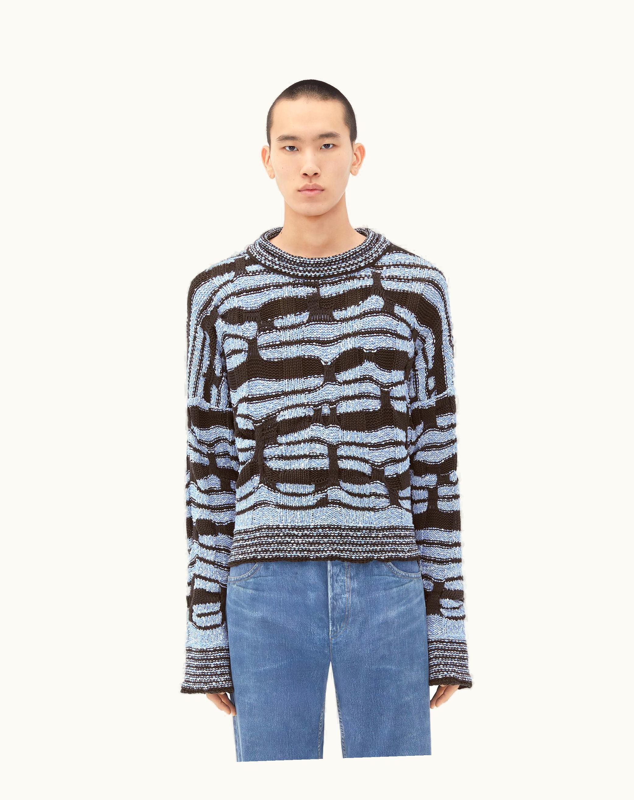 Bottega Veneta Bottega Veneta Men's Distorted Stripe Cotton Jumper In Admiral / Fondant