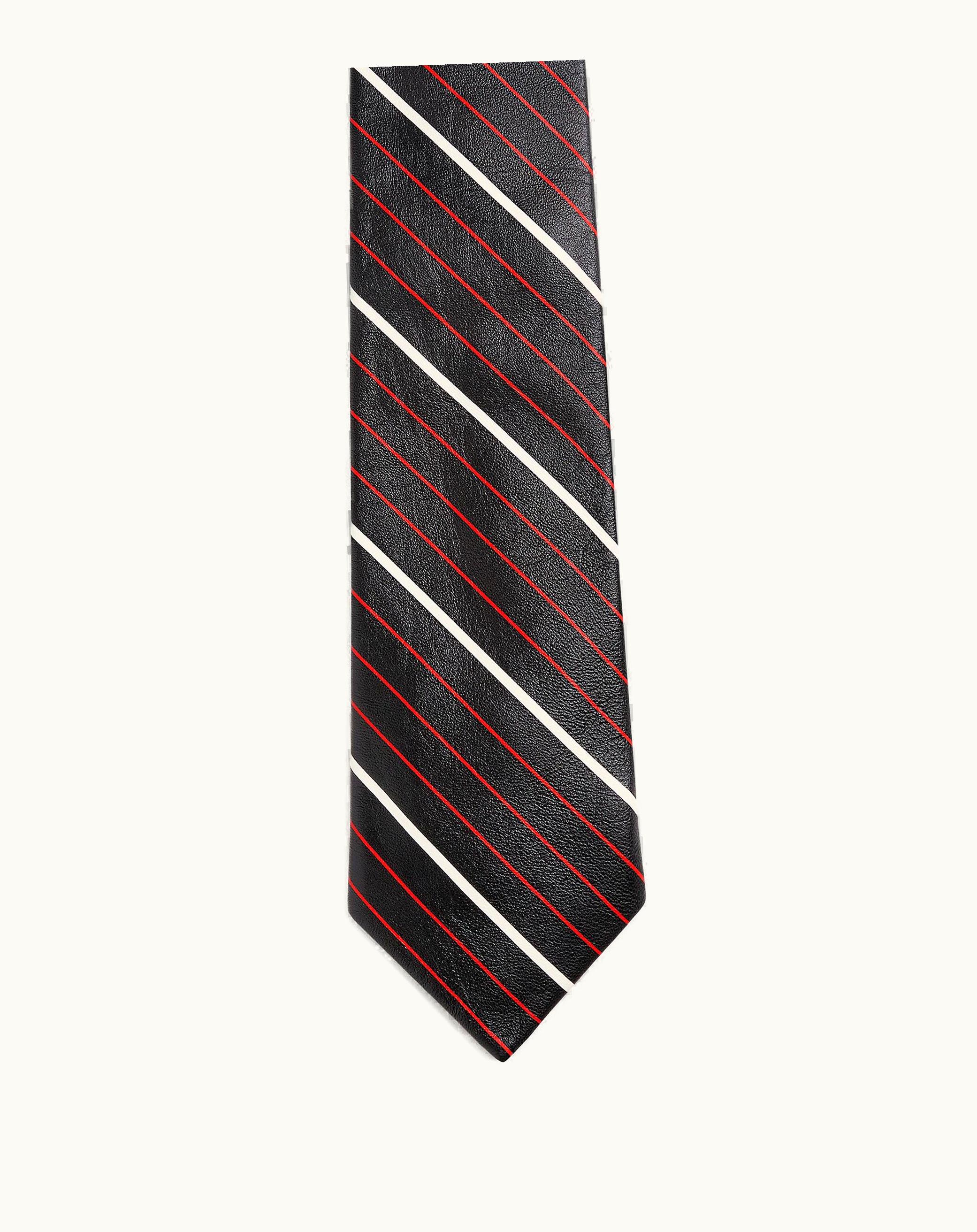 Bottega Veneta Bottega Veneta Men's Diagonal Printed Leather Stripe Tie In Black / White / Red