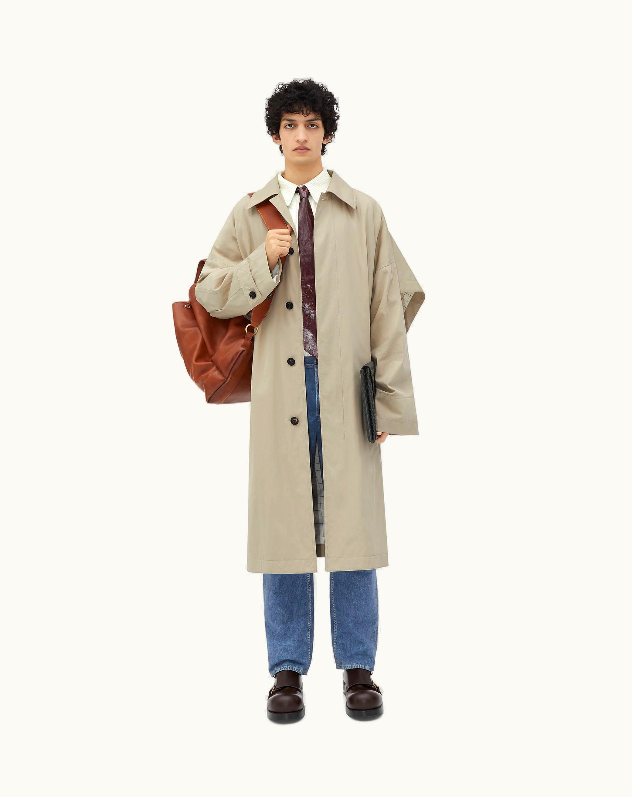 Bottega Veneta Bottega Veneta Men's Cotton Silk Cape Trench With Check Lining In Rock