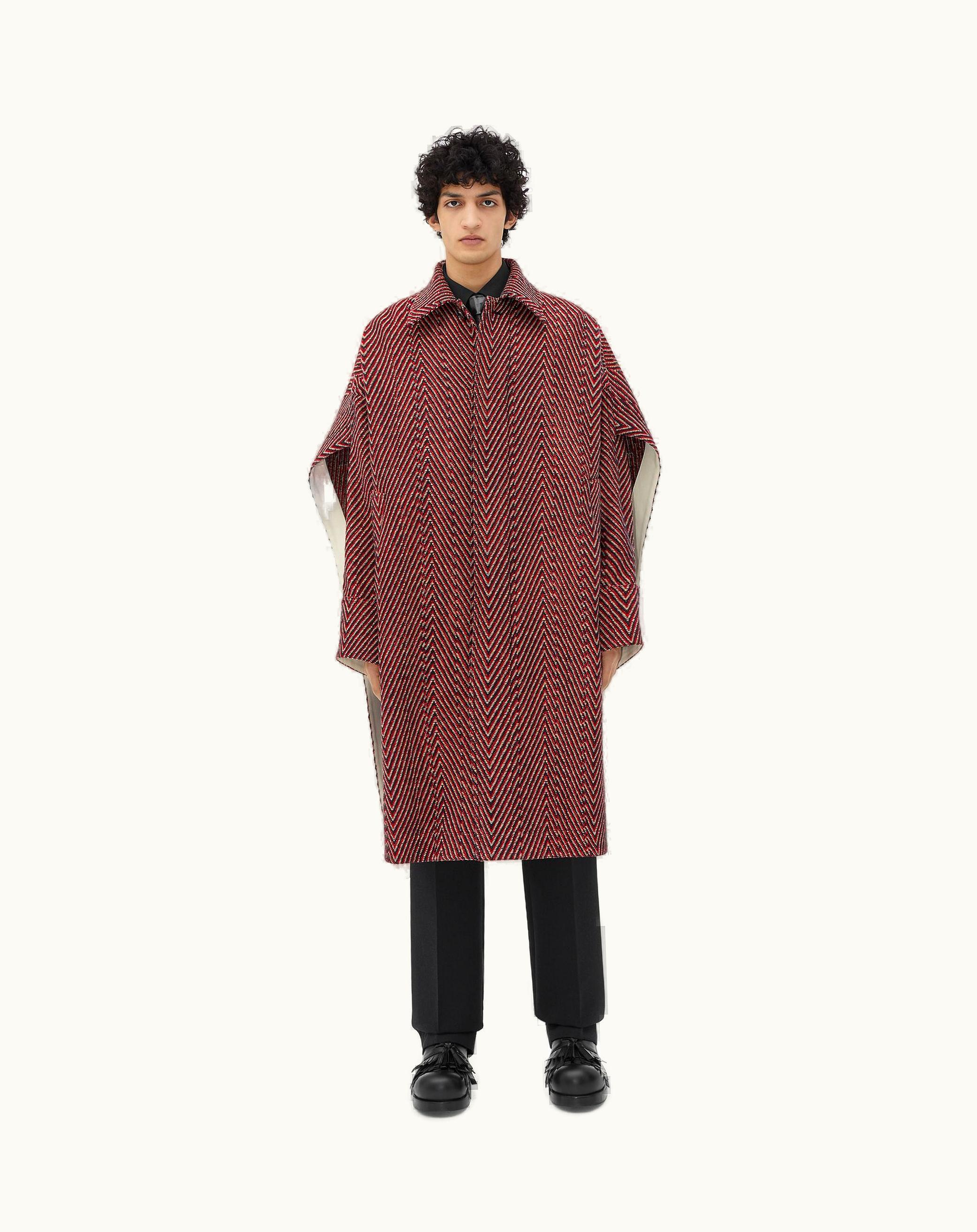 Bottega Veneta Bottega Veneta Men's Irregular Wool Chevron Cape Coat In Black / Red / Beige