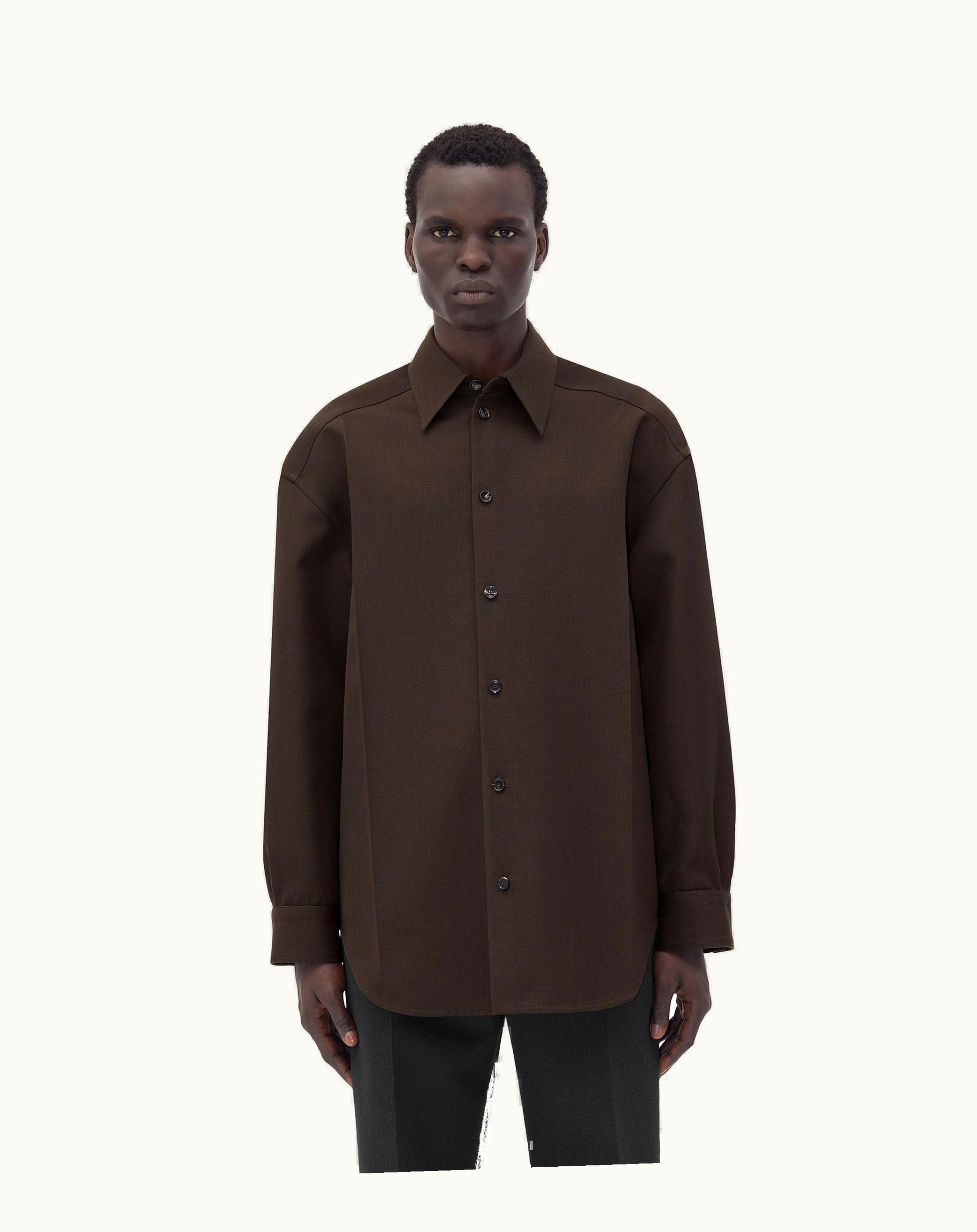 Bottega Veneta Bottega Veneta Men's Soft Wool Twill Shirt In Brown Melange