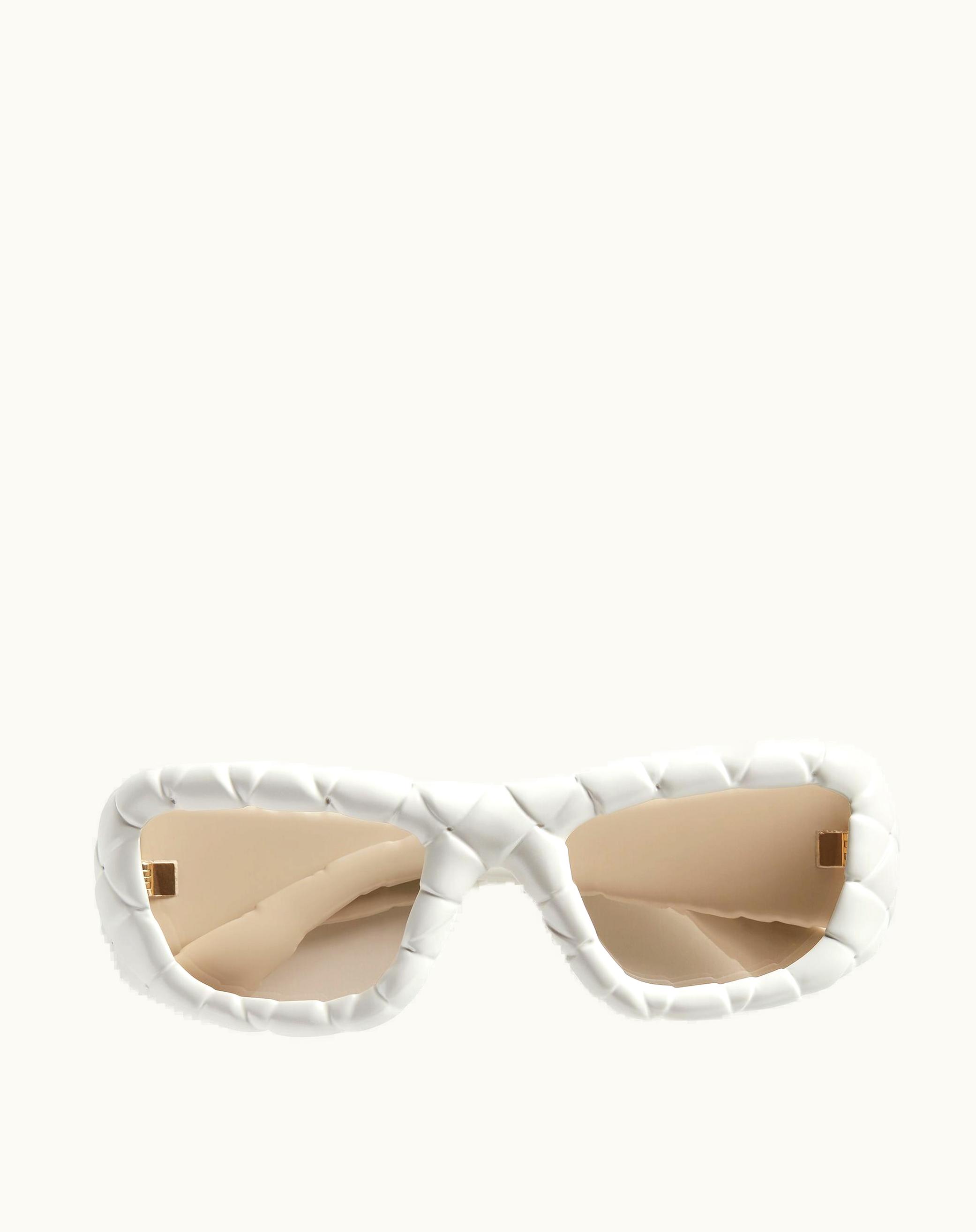 Bottega Veneta Bottega Veneta Intrecciato Rectangular Sunglasses In White / Yellow