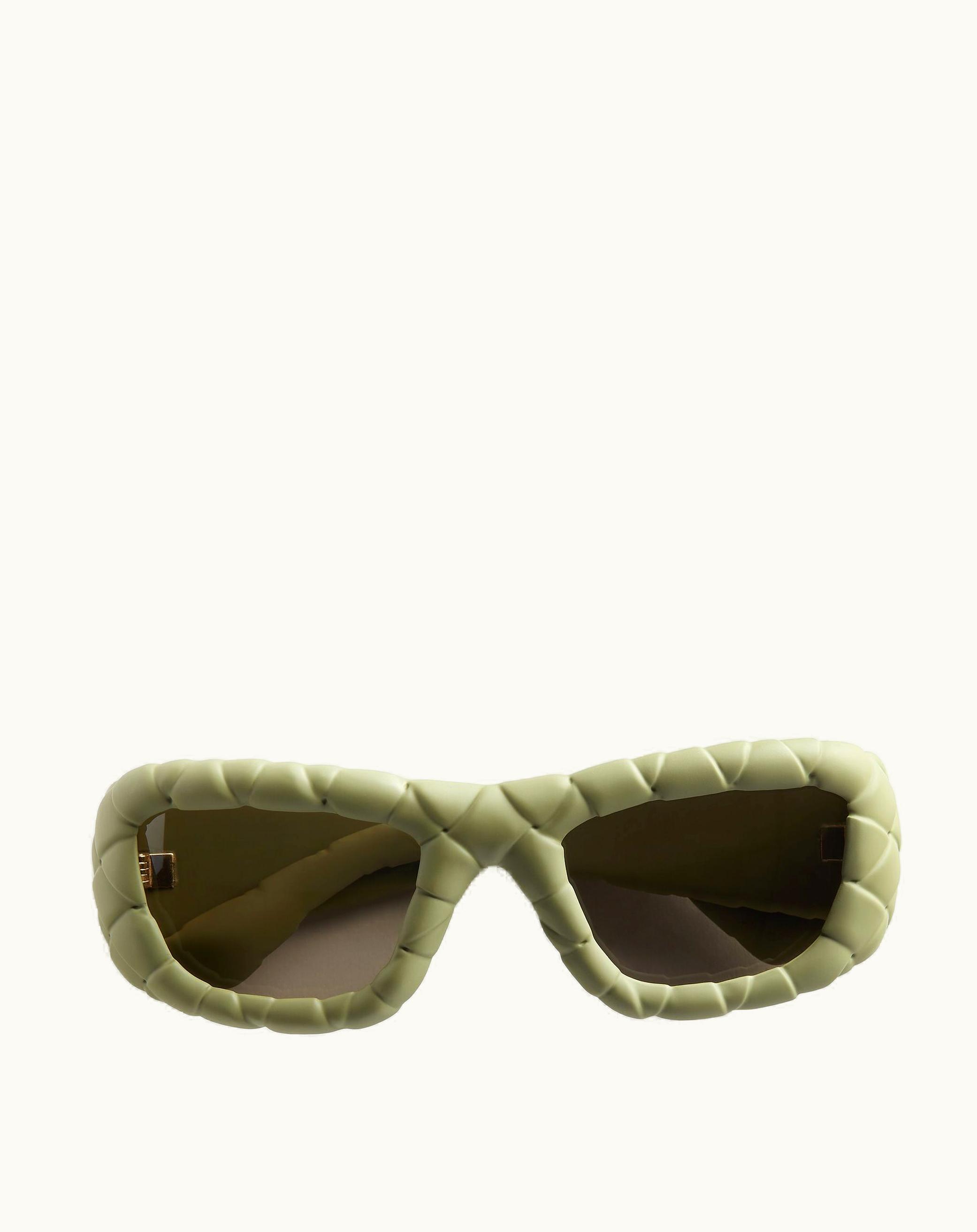 Bottega Veneta Bottega Veneta Intrecciato Rectangular Sunglasses In Green / Brown